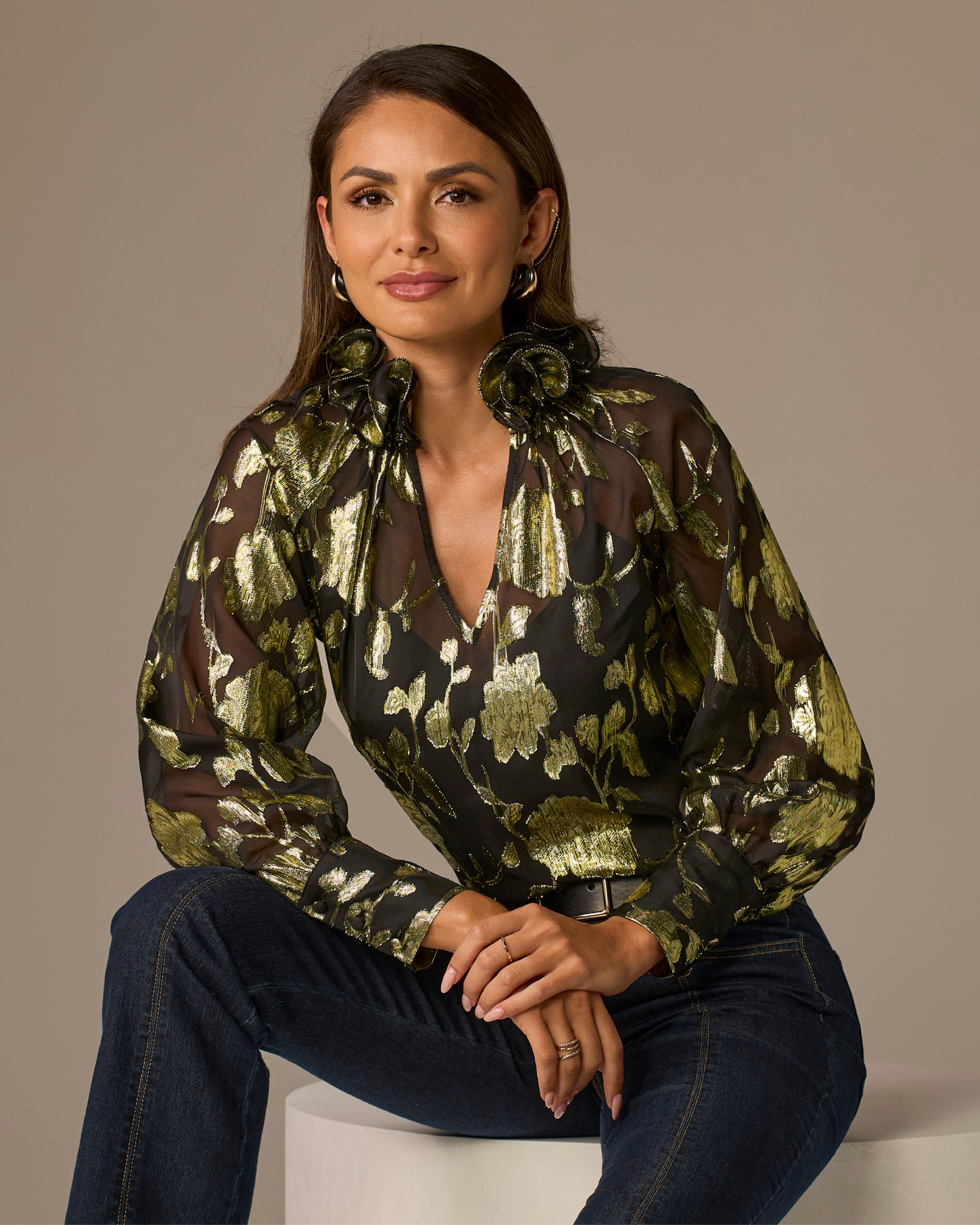 Ruffle Collar Novelty Blouse Black/Gold