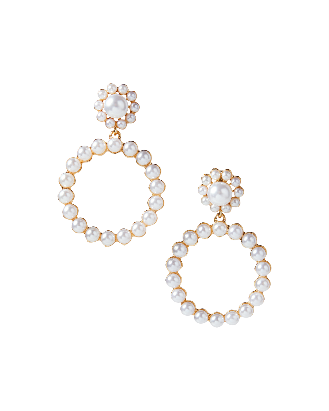 Pearl Drop Hoop Earring White/Gold