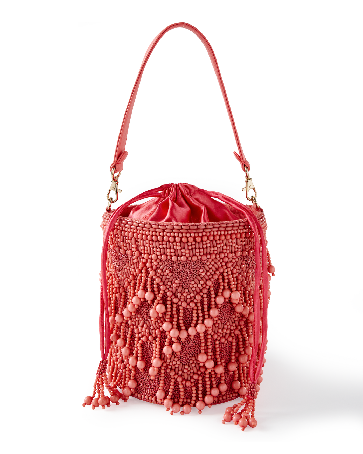 Beaded Embellished Bucket Bag Pink