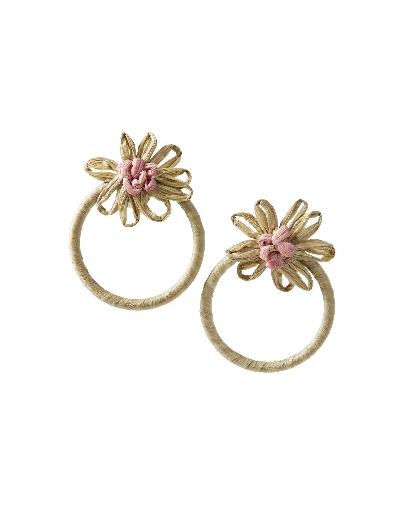 Flower Raffia Hoop Earring Natural/Pink