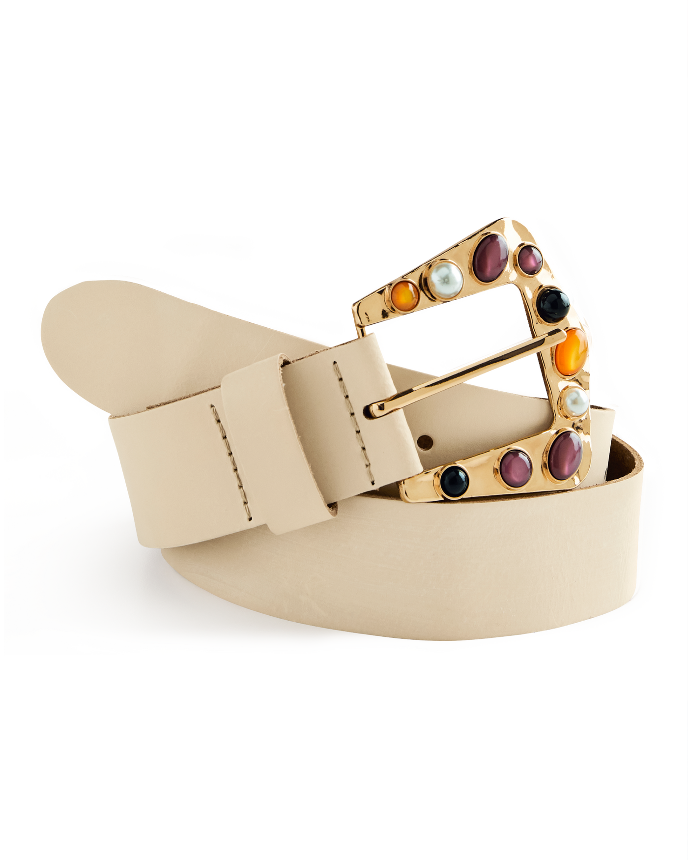Embellished Gem Buckle Belt Beige