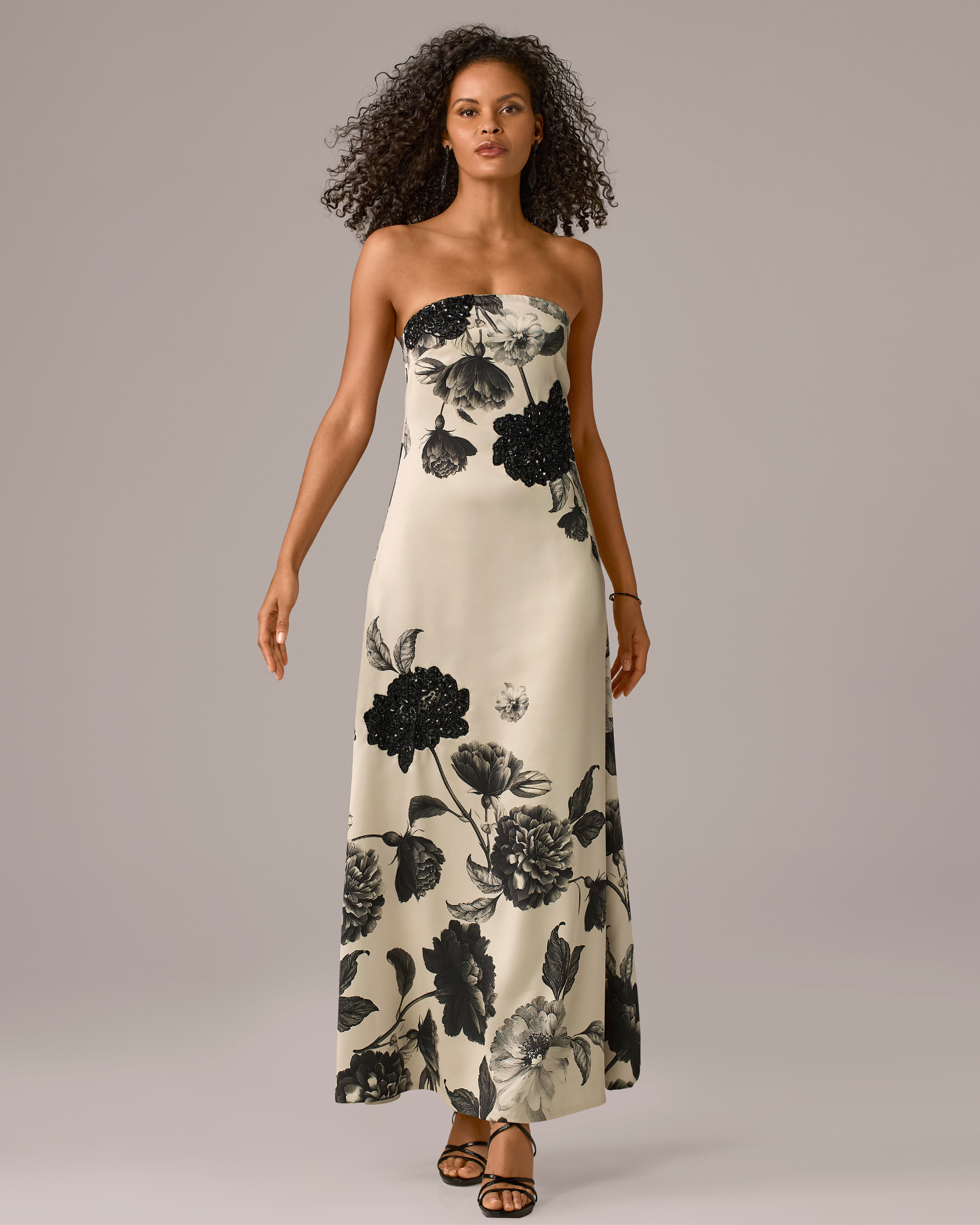 Midnight Blooms Off White - Exploded Floral Embellished Maxi Dress - 2