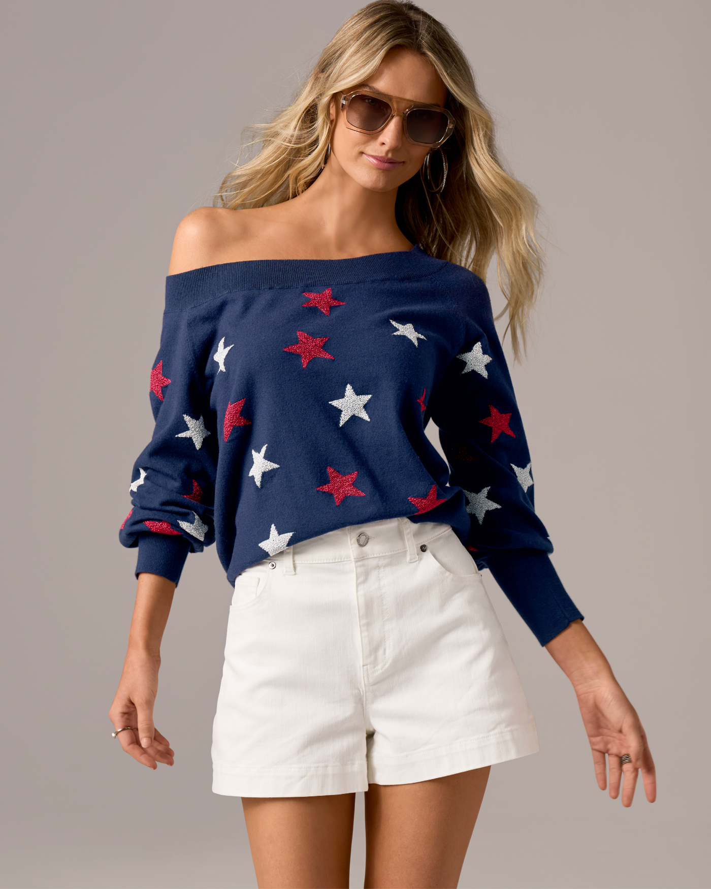 Glittering Star Intarsia Slouchy Sweater Sparkling Stars