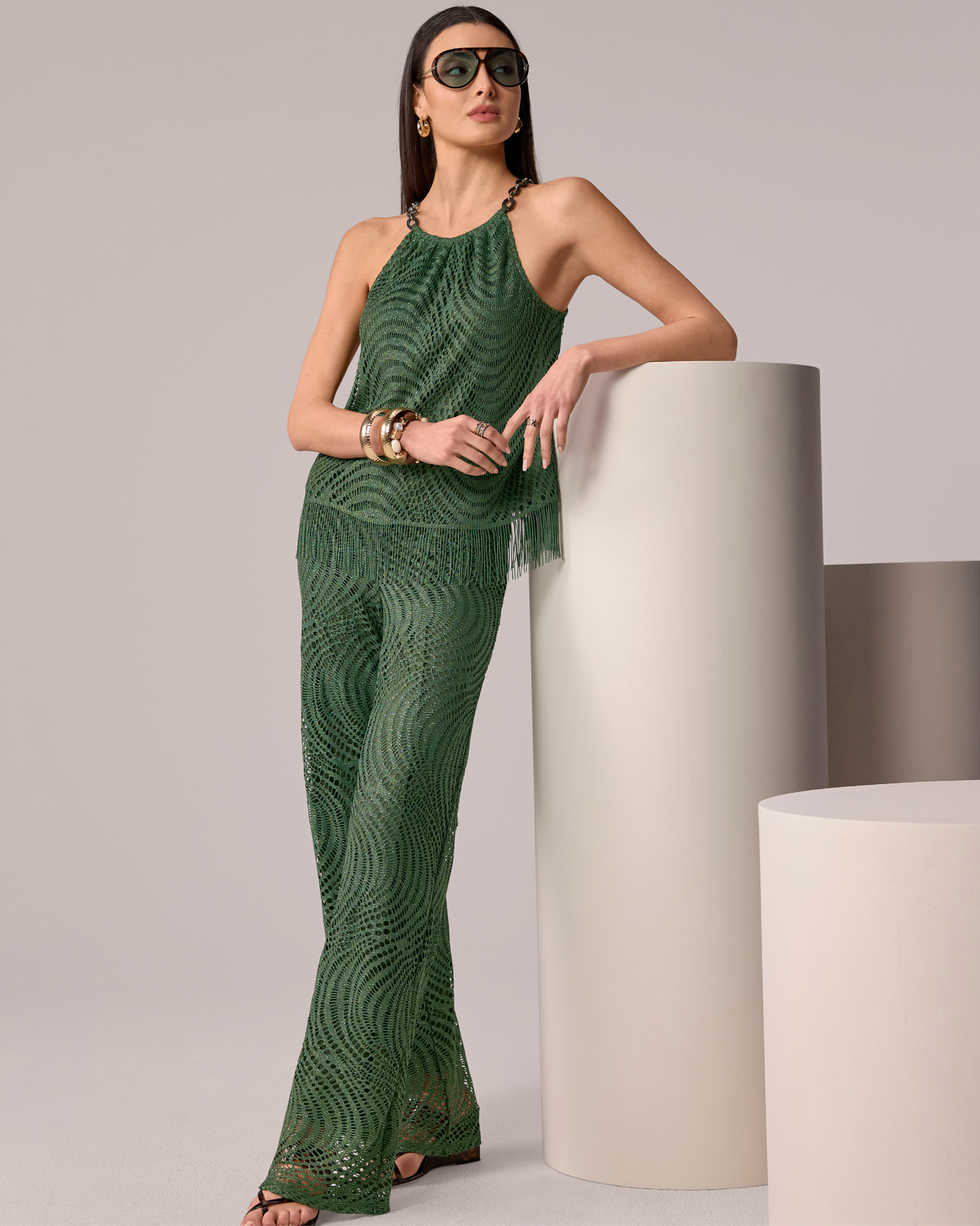 Lace Eyelet Pant Bronze Green