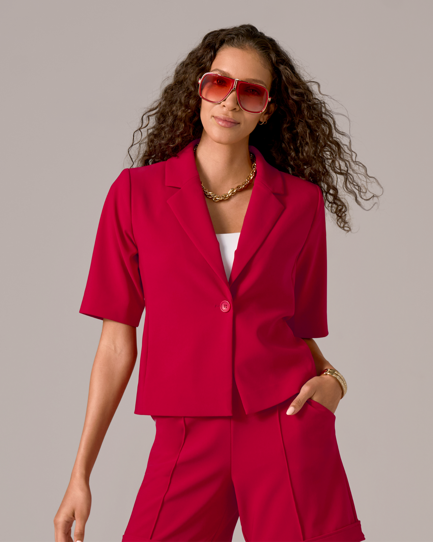Beyond Travel Short Sleeve Blazer Tango Red