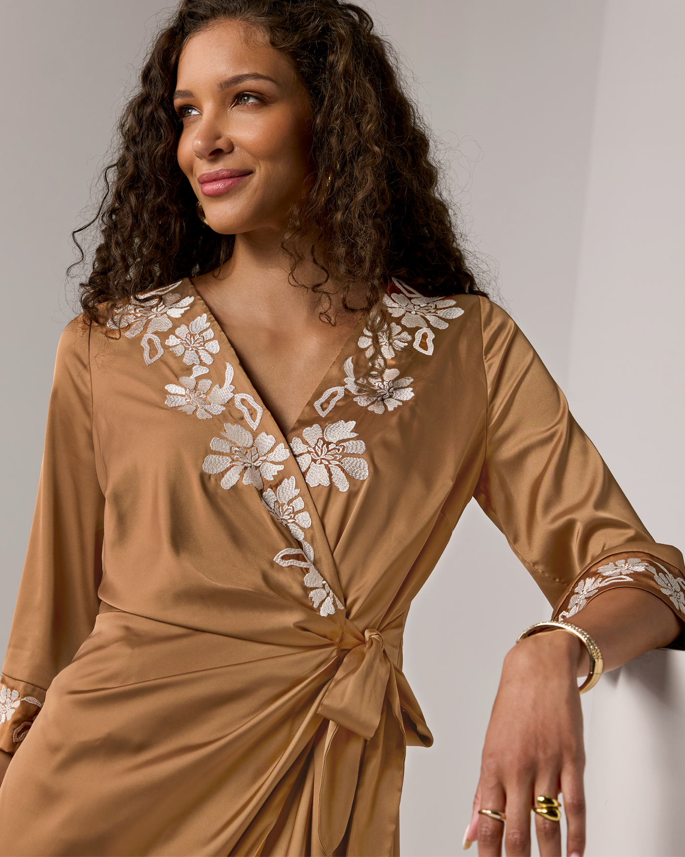 womens brown wrap dress Boston Proper - Tobacco Neutral - Floral with Waist Tie The waist is cinched PromoCat: Lapsed Buyer Ineligible Size:SP plus size plus size Maxi dress