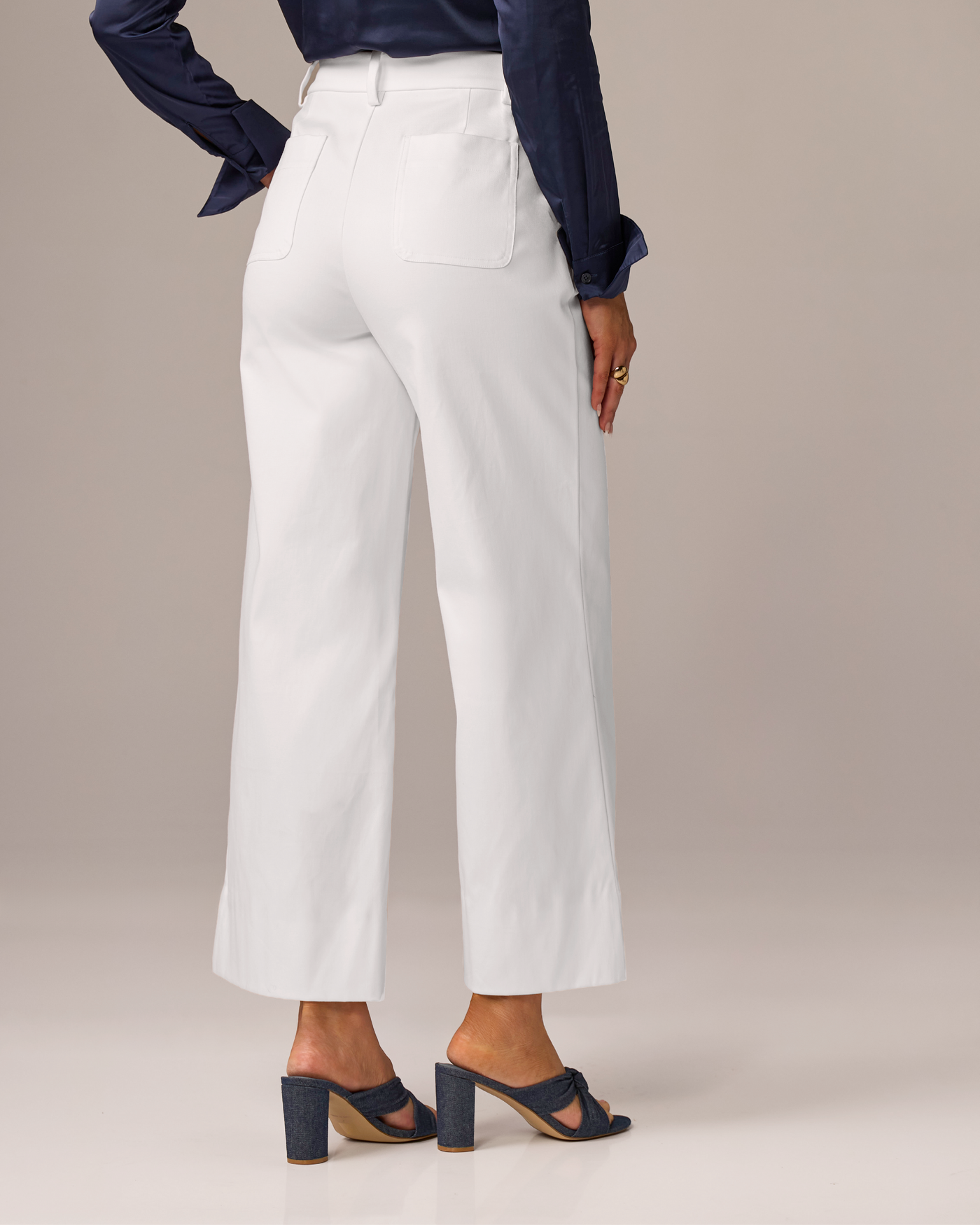 Ankle Length Wide Leg Twill Pant Pure White