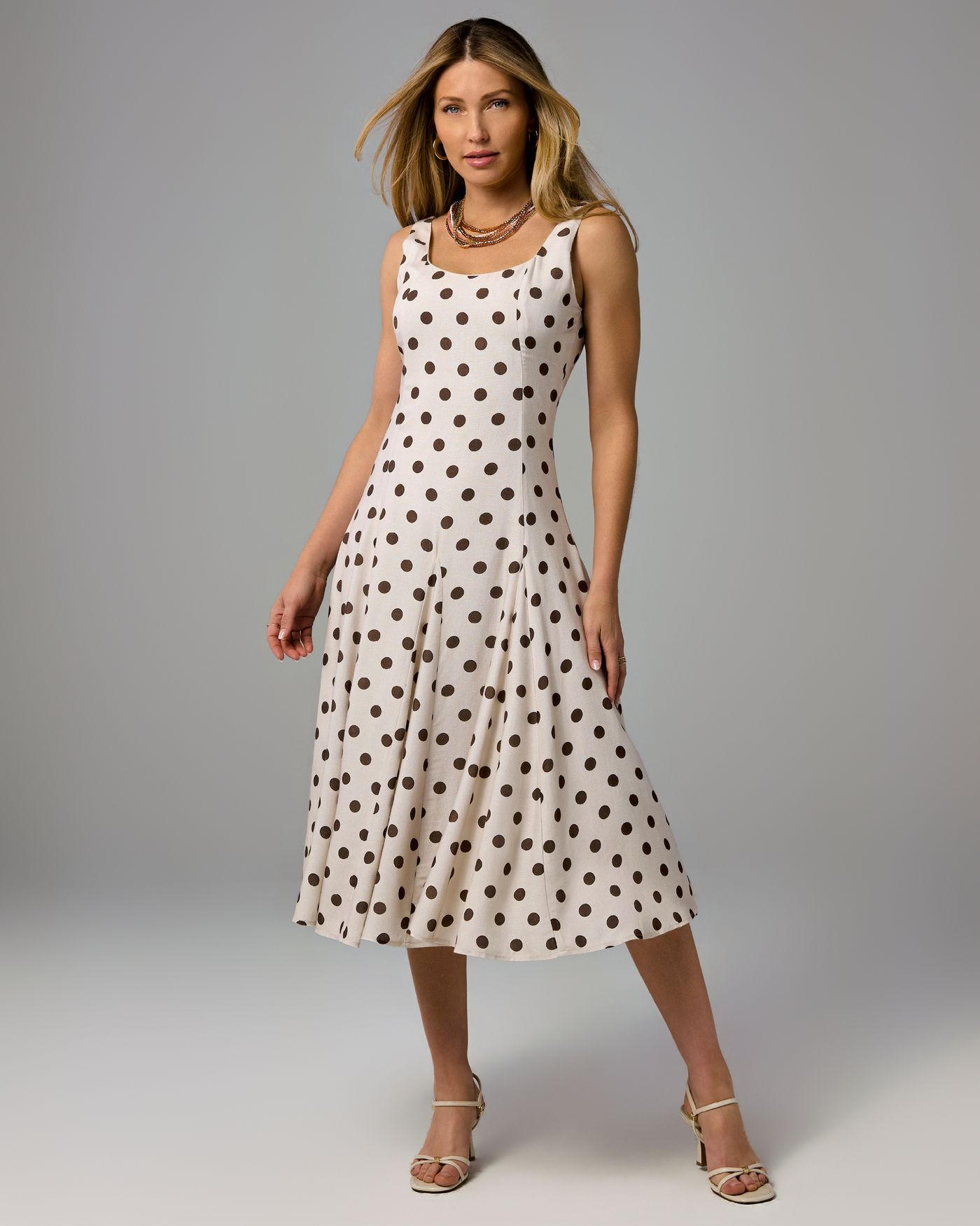 Printed Square Neck Midi Dress White Chocolate Dot
