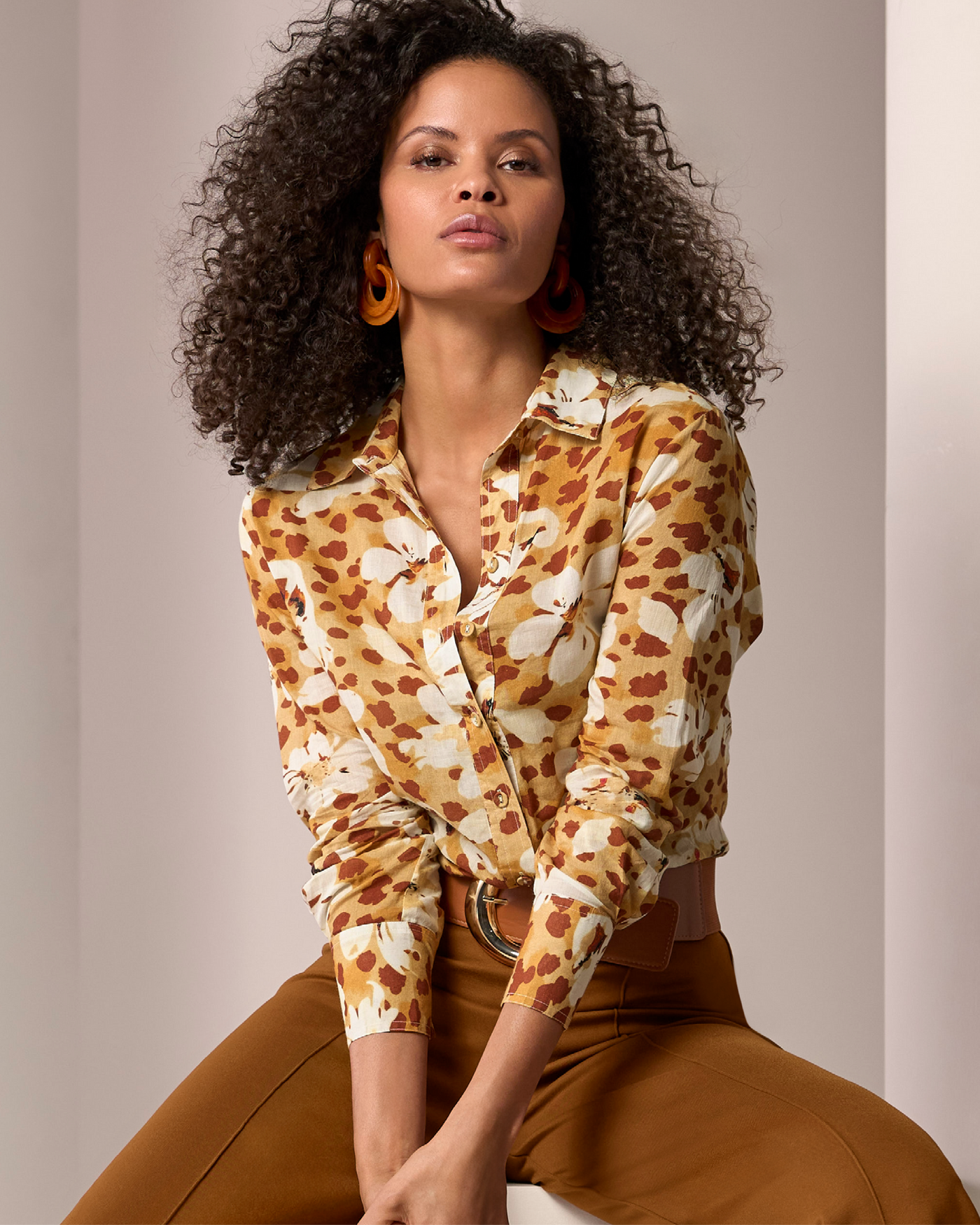 Printed Collared Shirt Spotted Fleurs