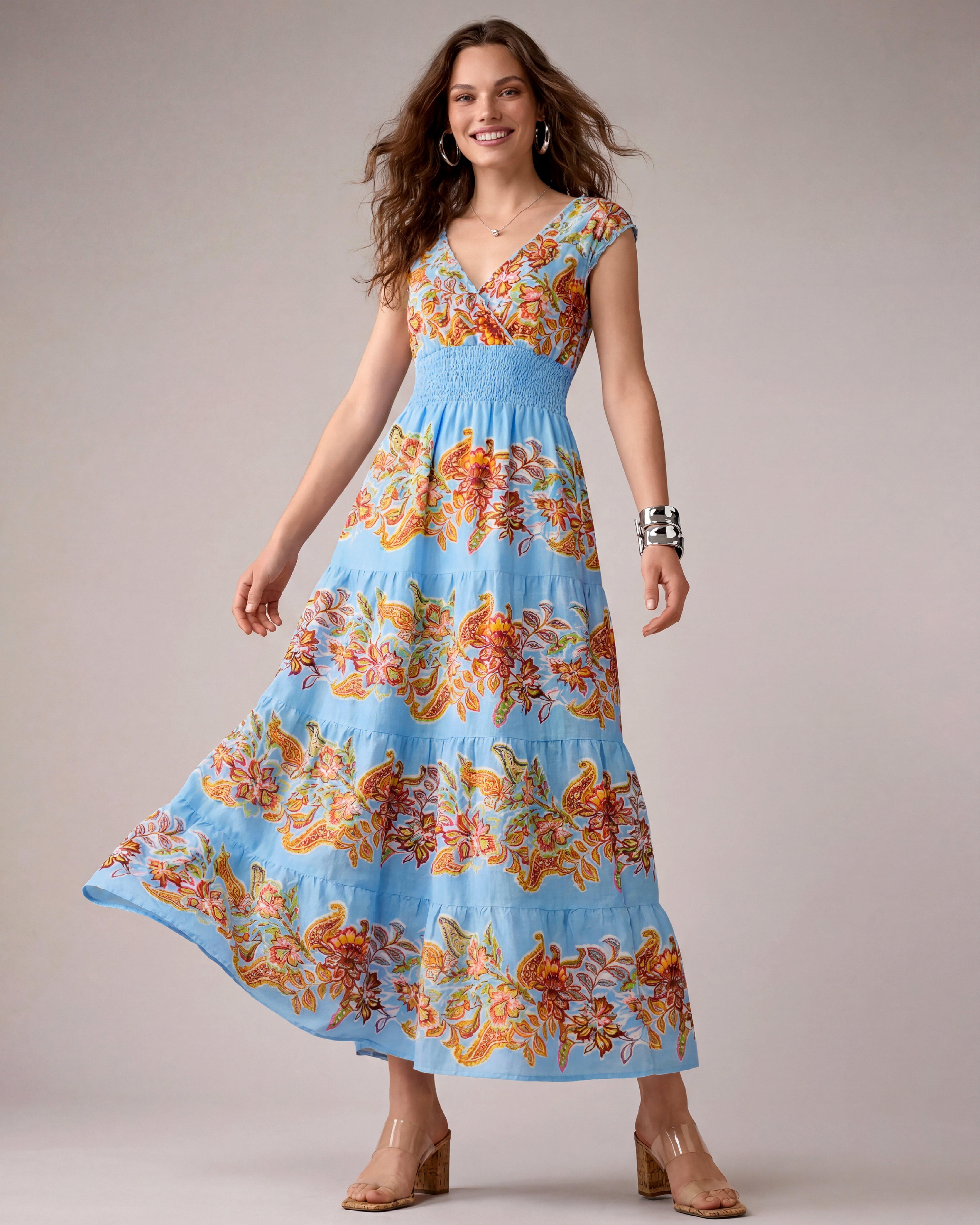 Boston Proper - Americana Paisley Blue - Peasant Maxi Dress - 2