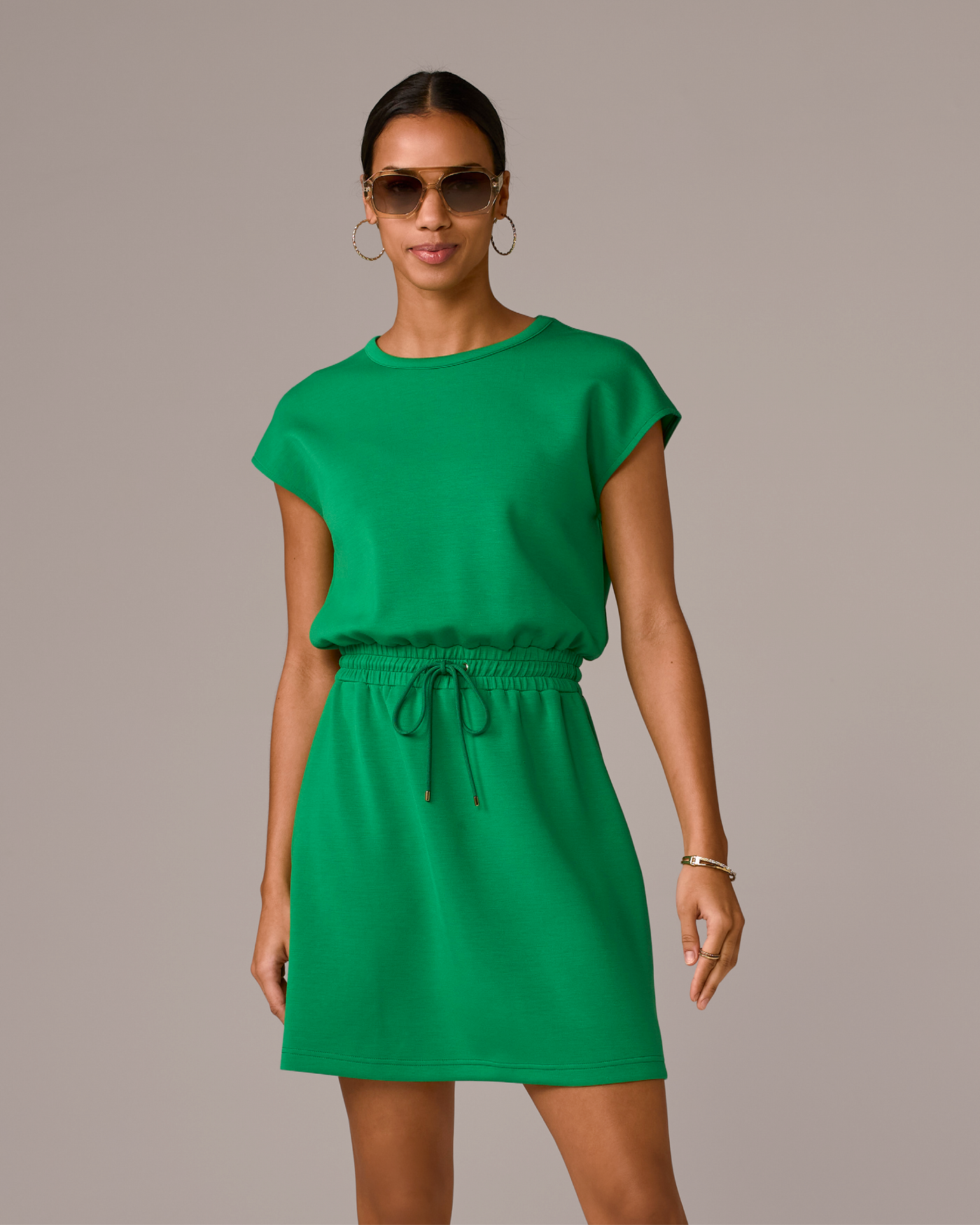 Luxe Lounge Drop Shoulder Blouson Dress Monaco Green