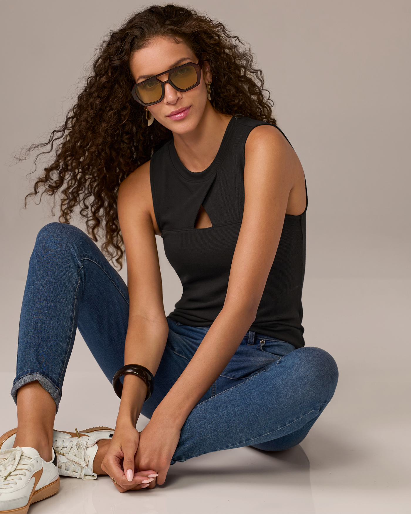 So Essential Cut Out Crew Neck Knit Top Black