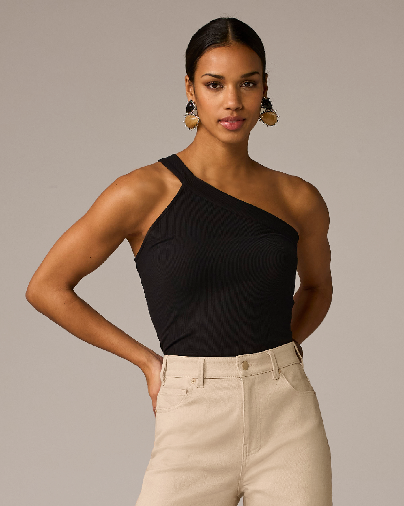 So Essential One Shoulder Asymmetrical Tank Proper Black