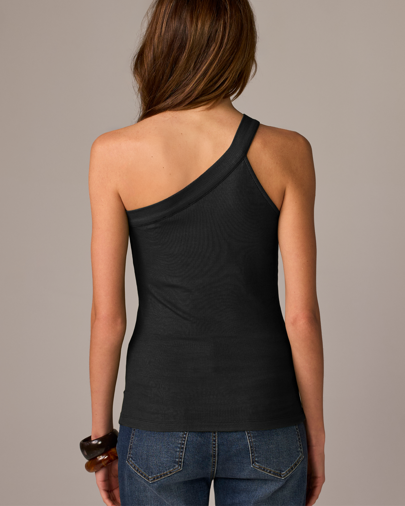 So Essential One Shoulder Asymmetrical Tank - Proper Black