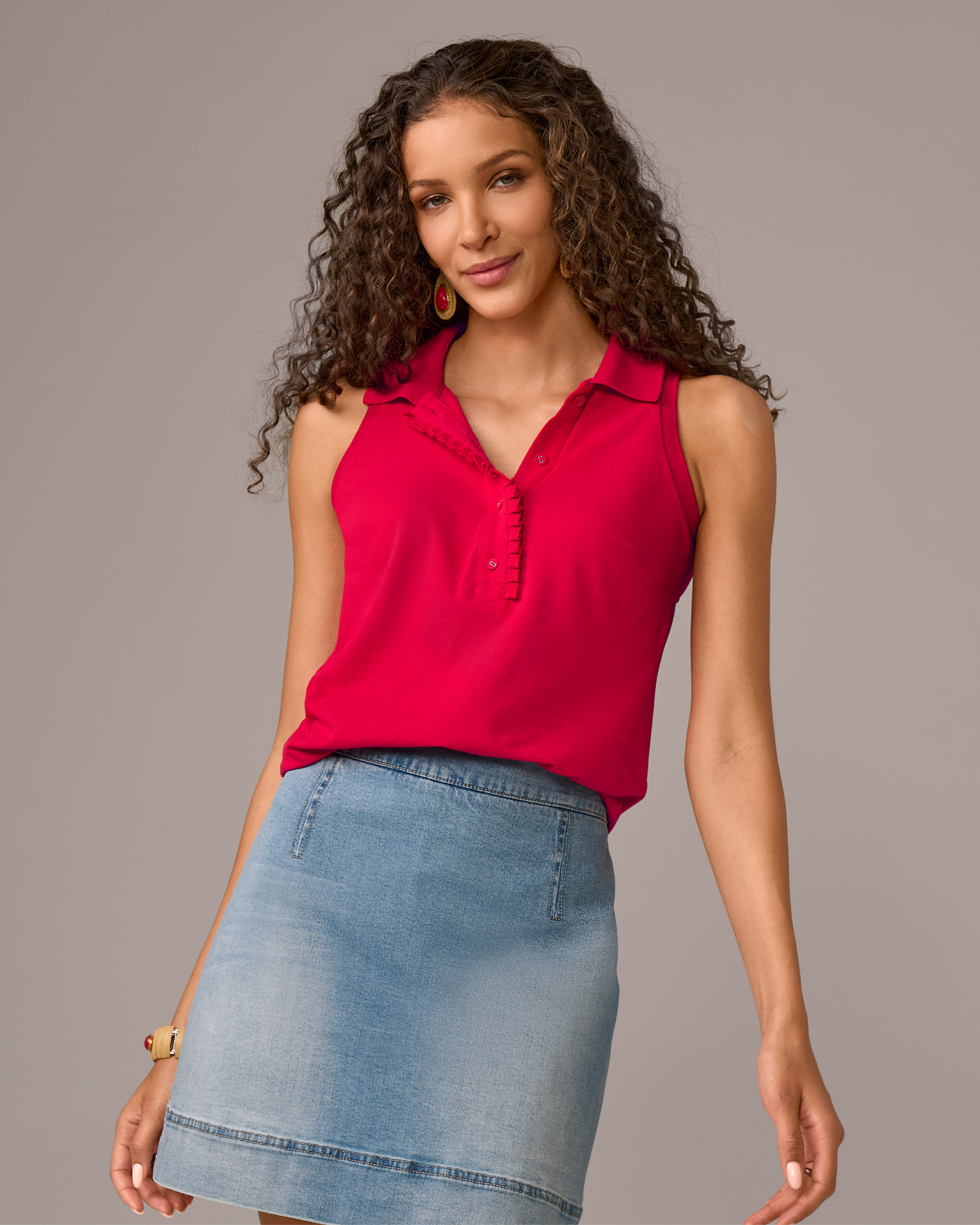 Sleeveless Pique Polo Shirt Tomato Red