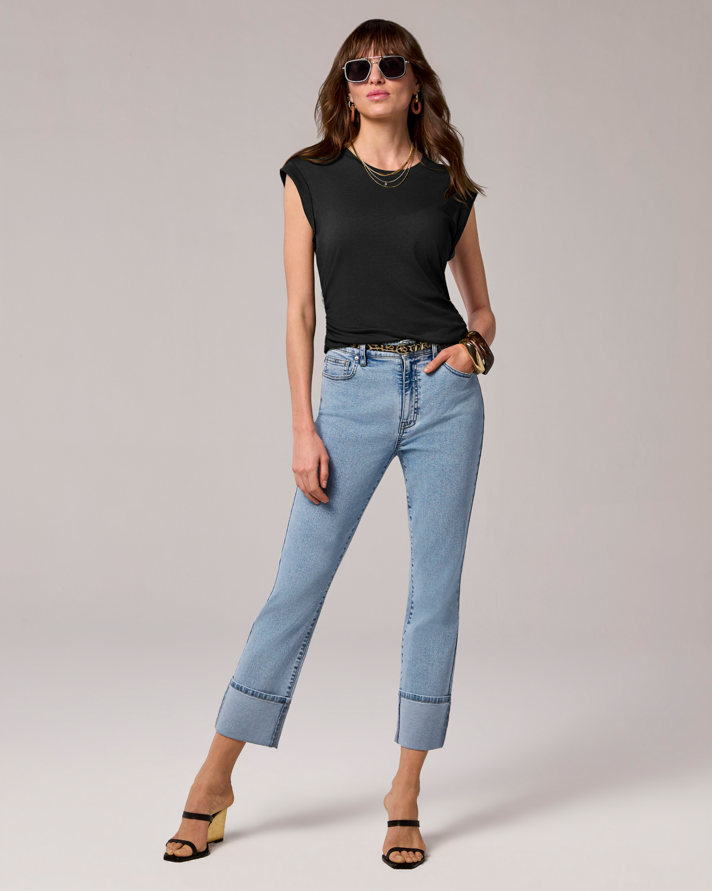 Slim Straight Cuffed Ankle Jean Light Wash