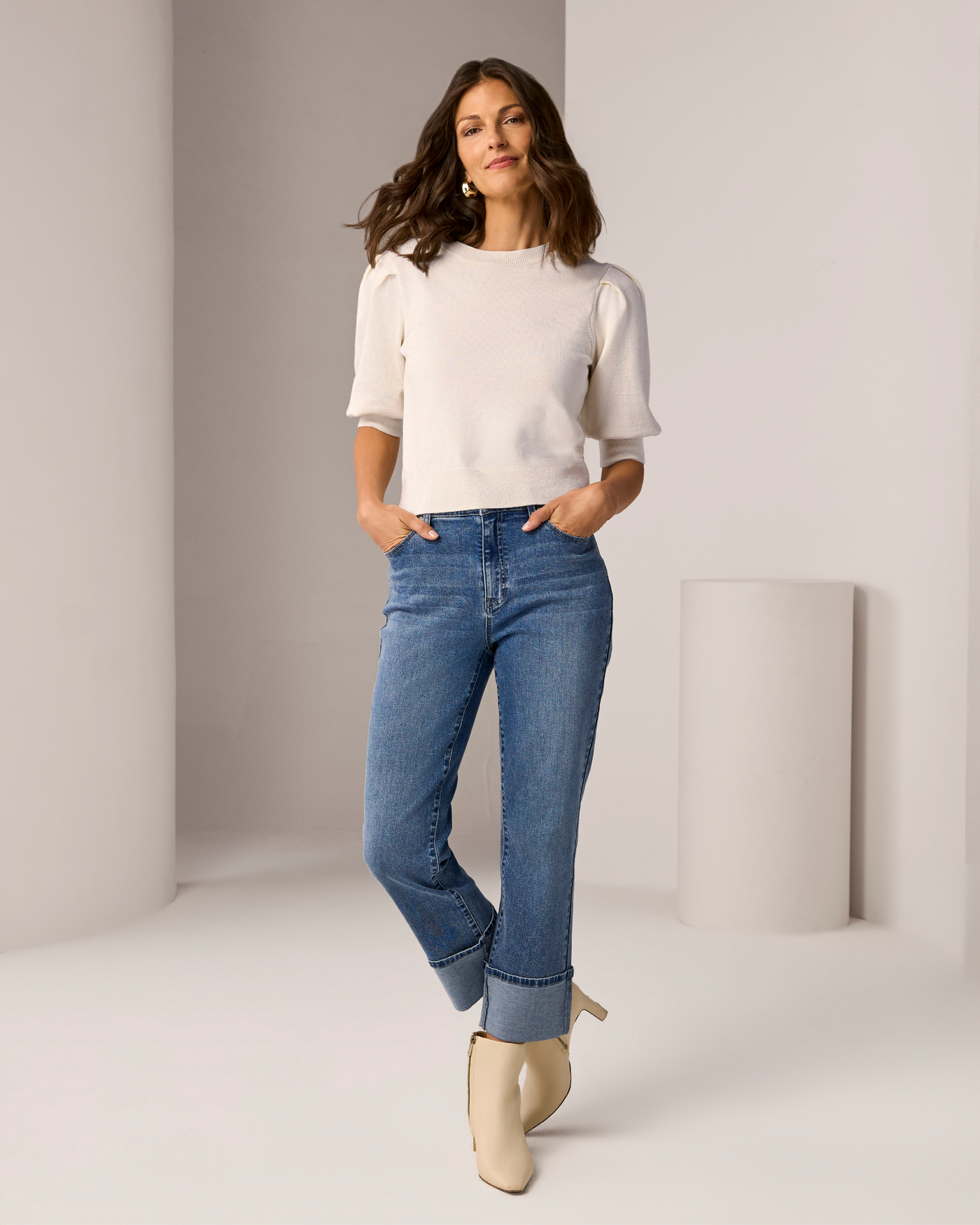 Slim Straight Cuffed Ankle Jean Medium Wash