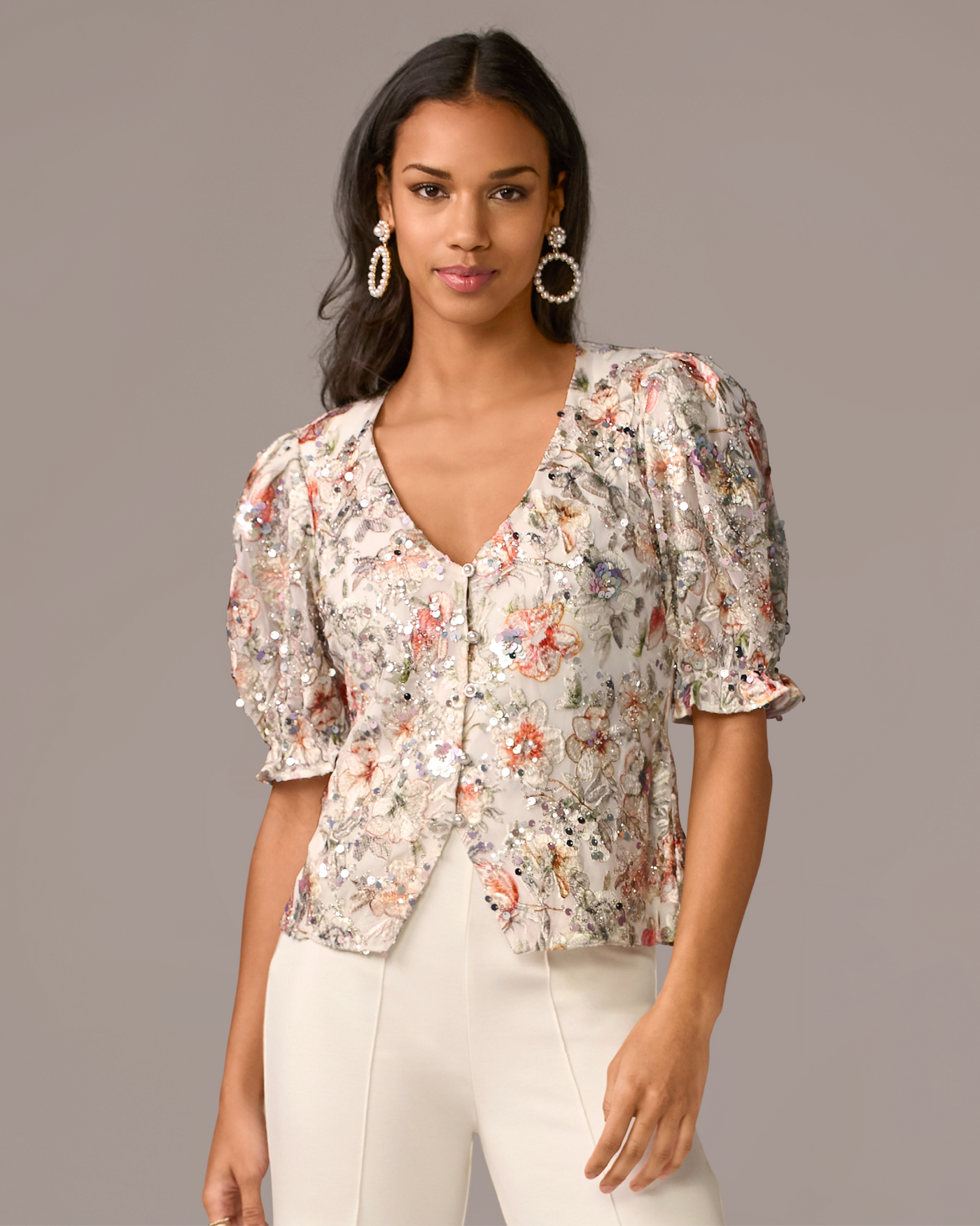Floral Embellished Knit Top Multi