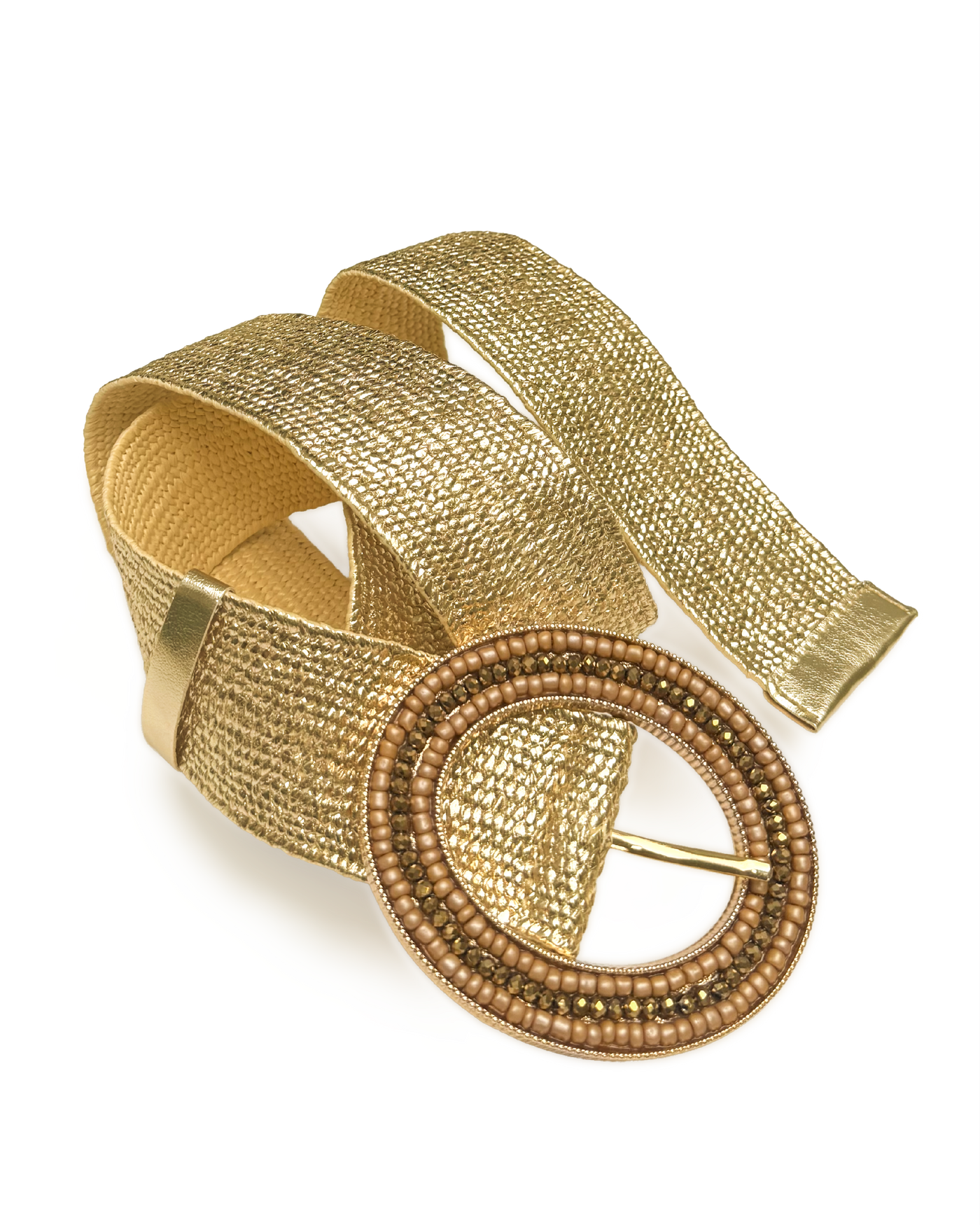 Beaded Circle Buckle Raffia Belt Natural