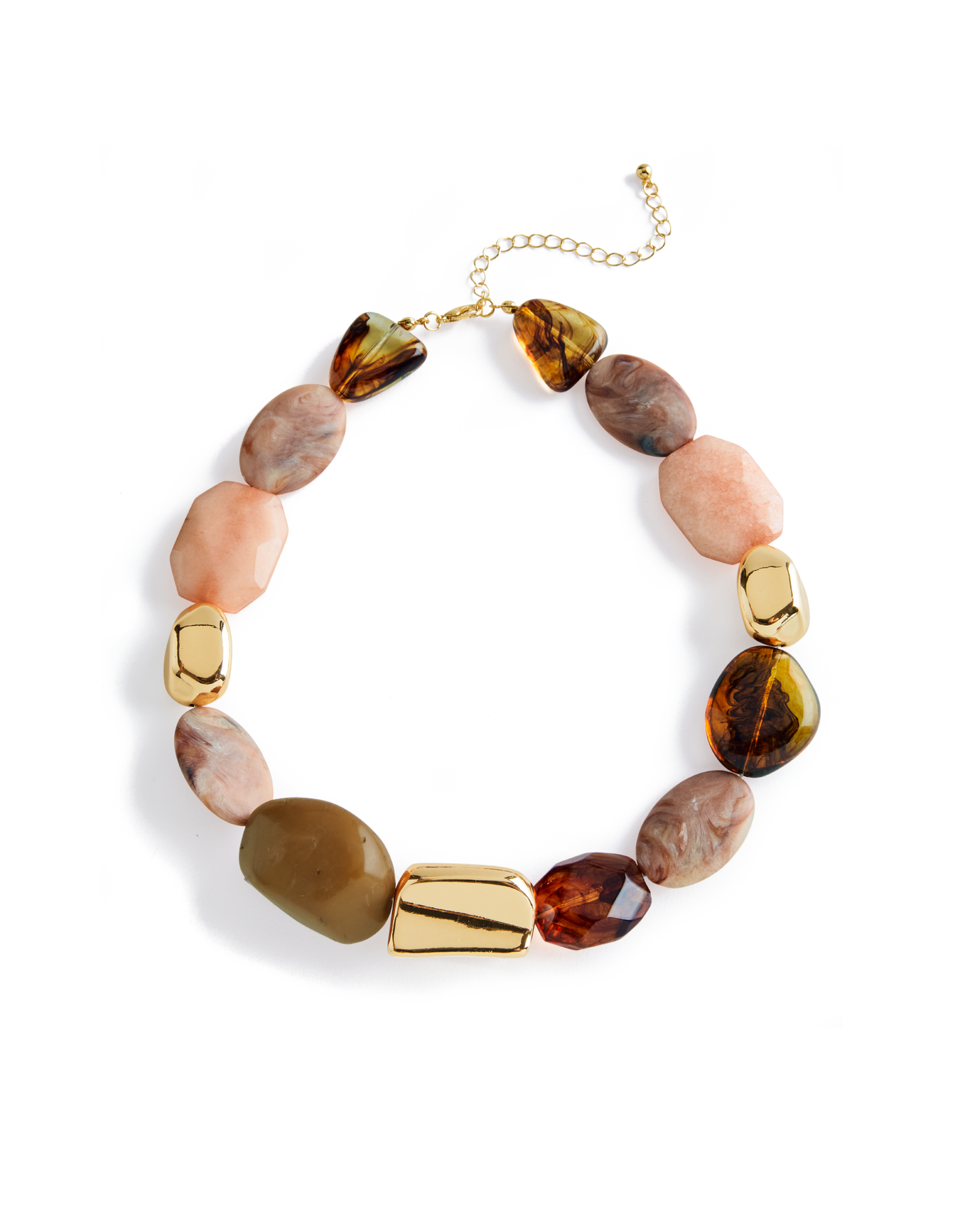 Pink and Natural Multi Stone Necklace Gold Multi
