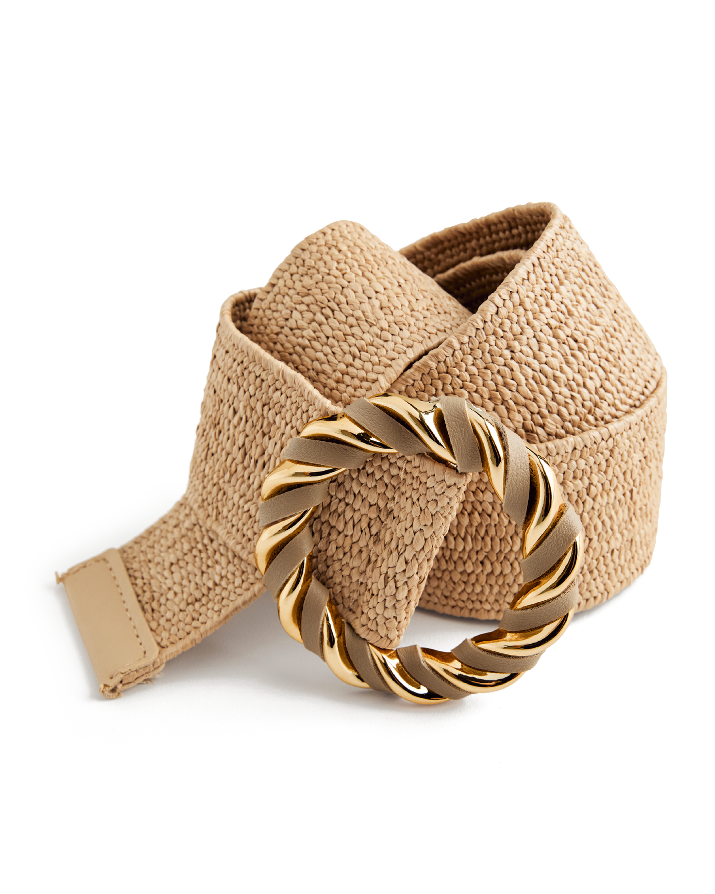 Twisted Metallic Buckle Raffia Waist Belt Light Natural