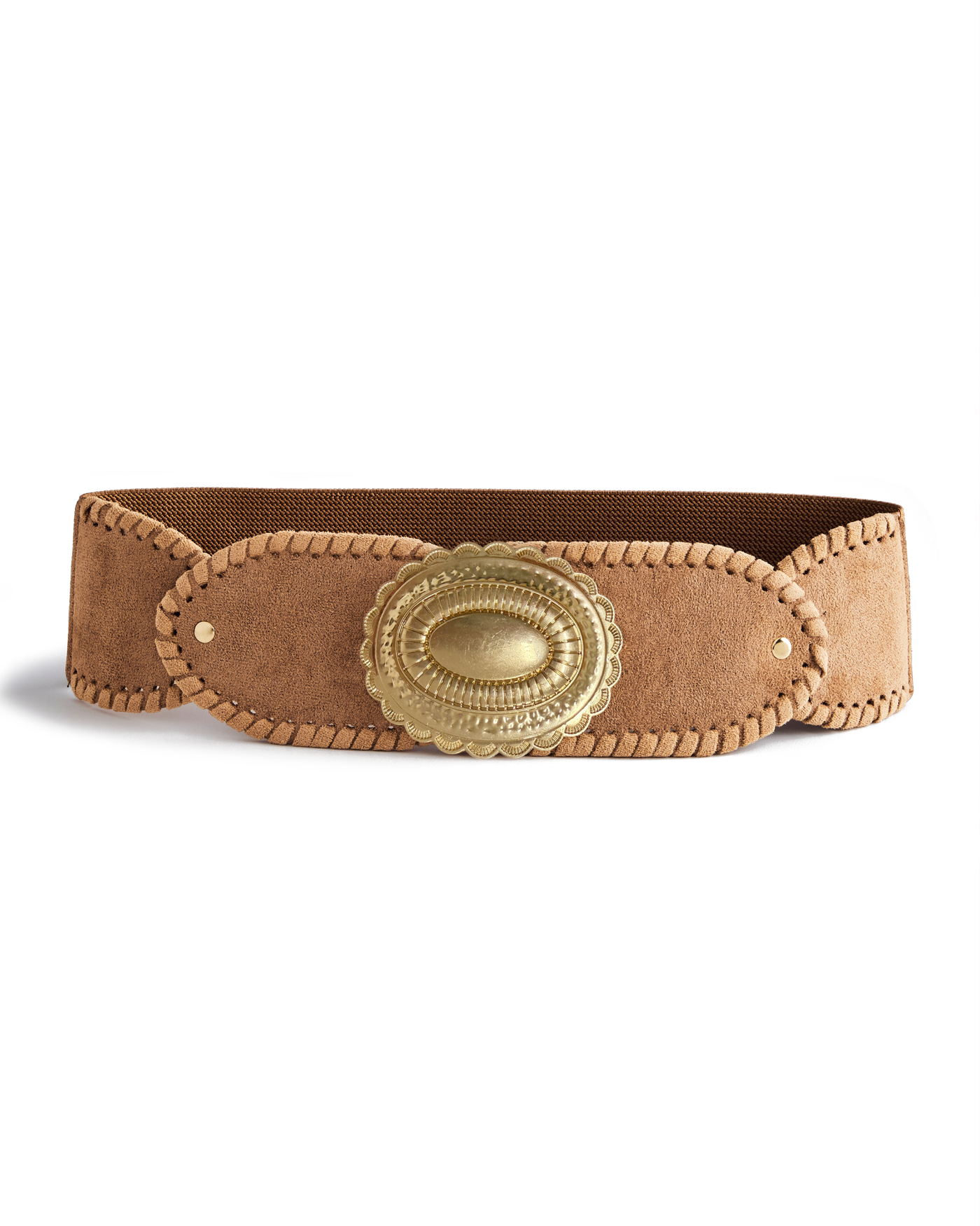 Boho Hammered Gold Buckle Suede Waist Belt Light Tan