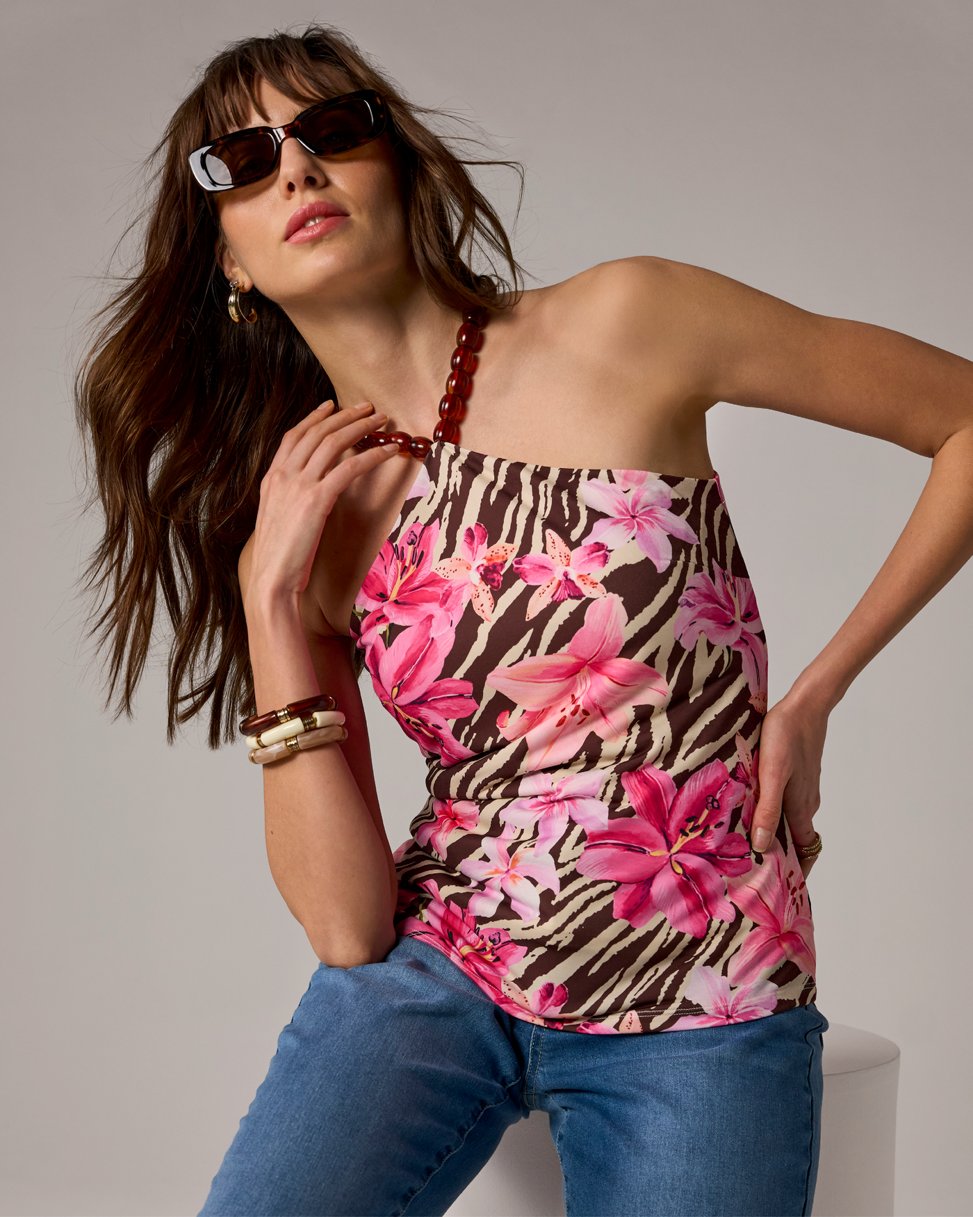 So Chic Printed Sleeveless Knit Top Exotic Escape