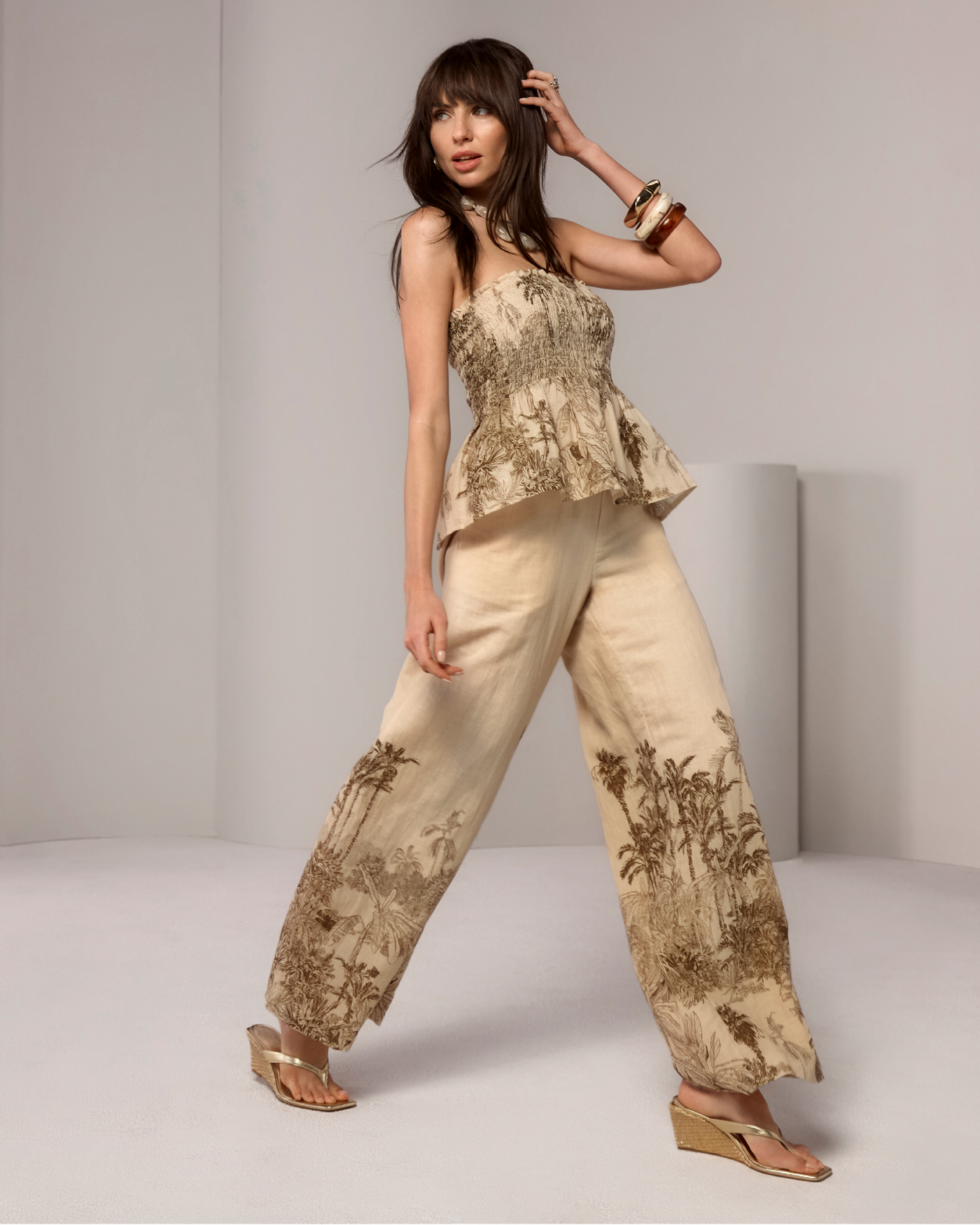 Elevated Linen Pull On Print Pant Tropical Toile
