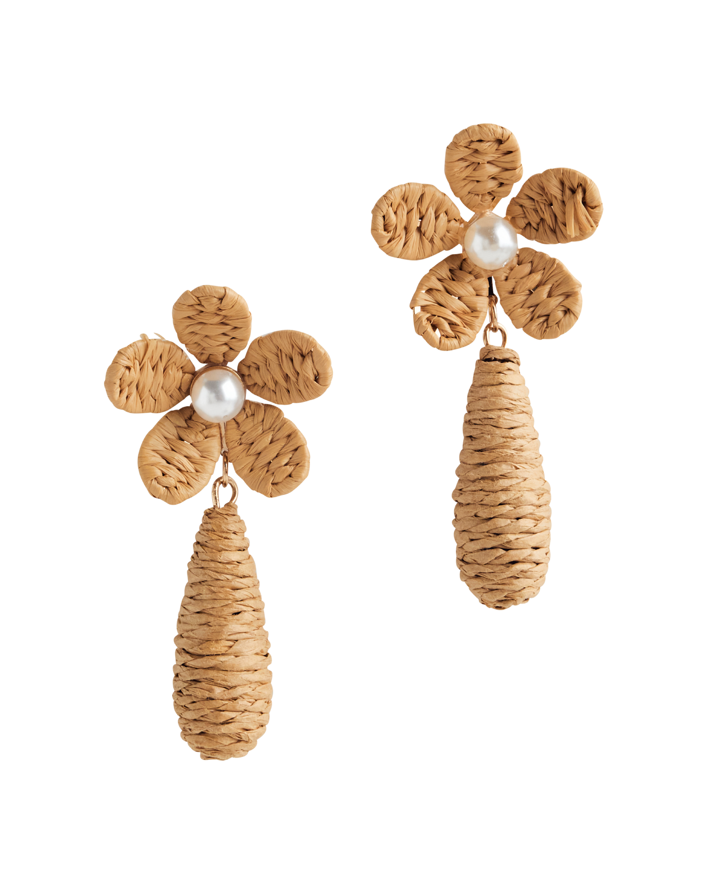 Flower Pearl Raffia Drop Earring Natural