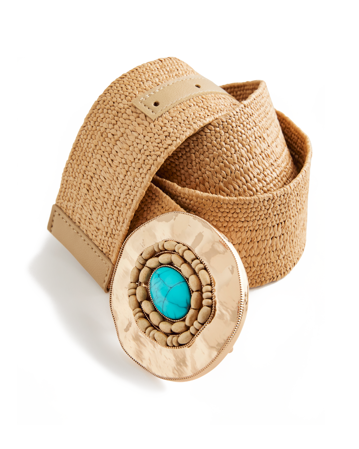 Turquoise Stone Raffia Belt Natural/Turquoise