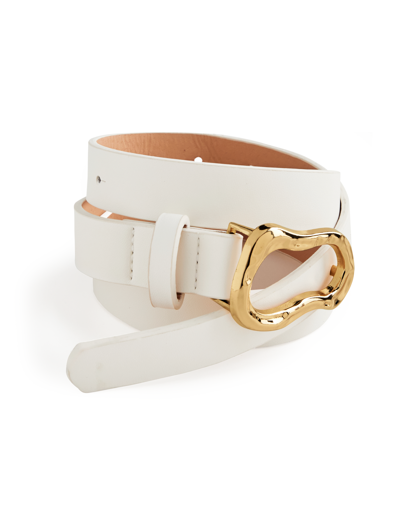 Skinny Abstract Buckle Belt White/Gold