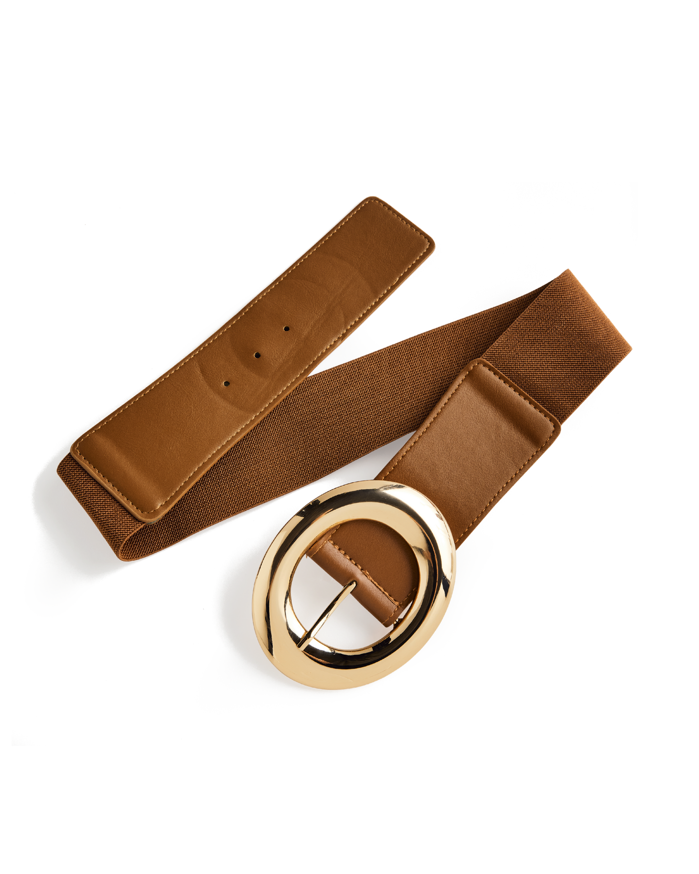 Gold Circle Buckle Waist Belt Tan