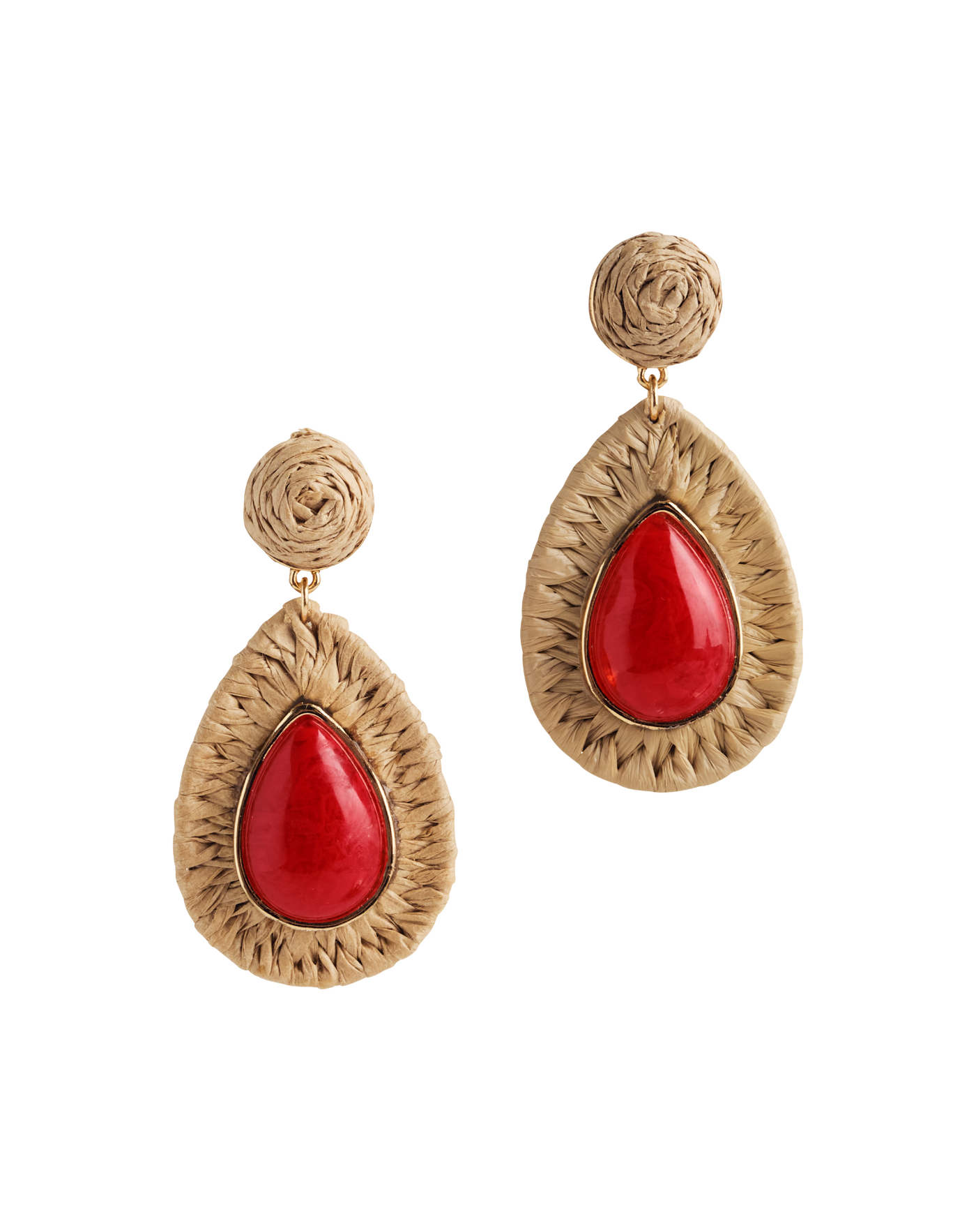 Raffia and Coral Stone Drop Earring Natural/Coral