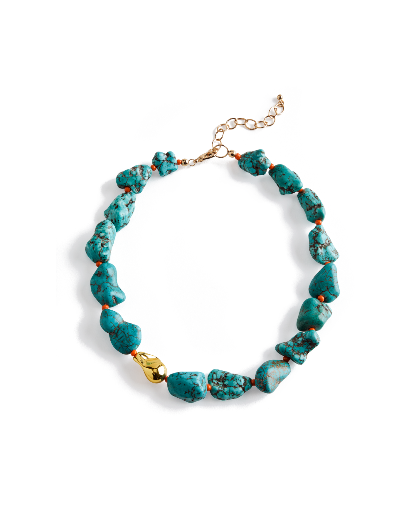 Turquoise Stone With Coral Beads Necklace Turquoise/Coral