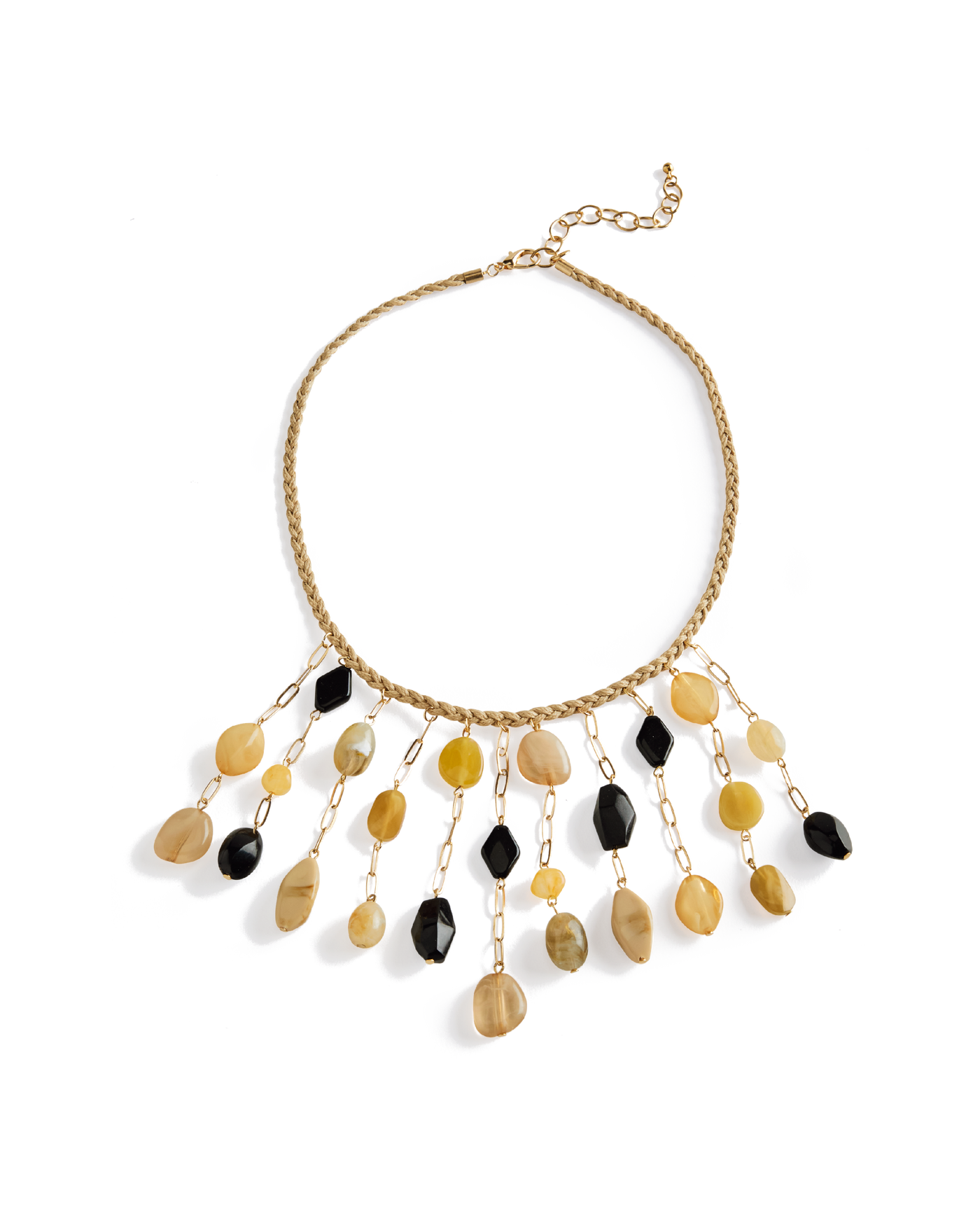 Multi Stone Drop Necklace Black/Tan Multi