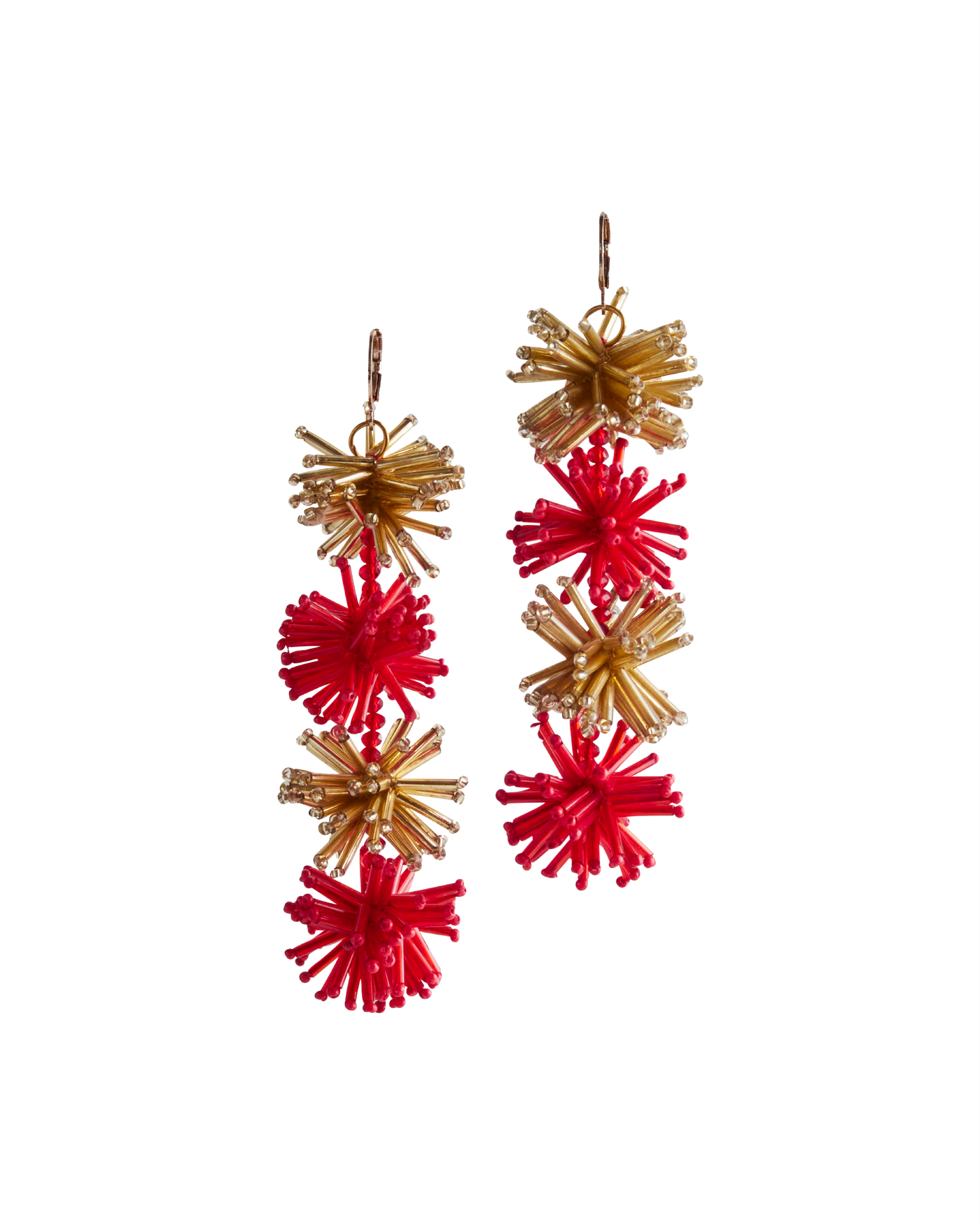 Coral and Gold Double Drop Beaded Earrings Gold/Coral