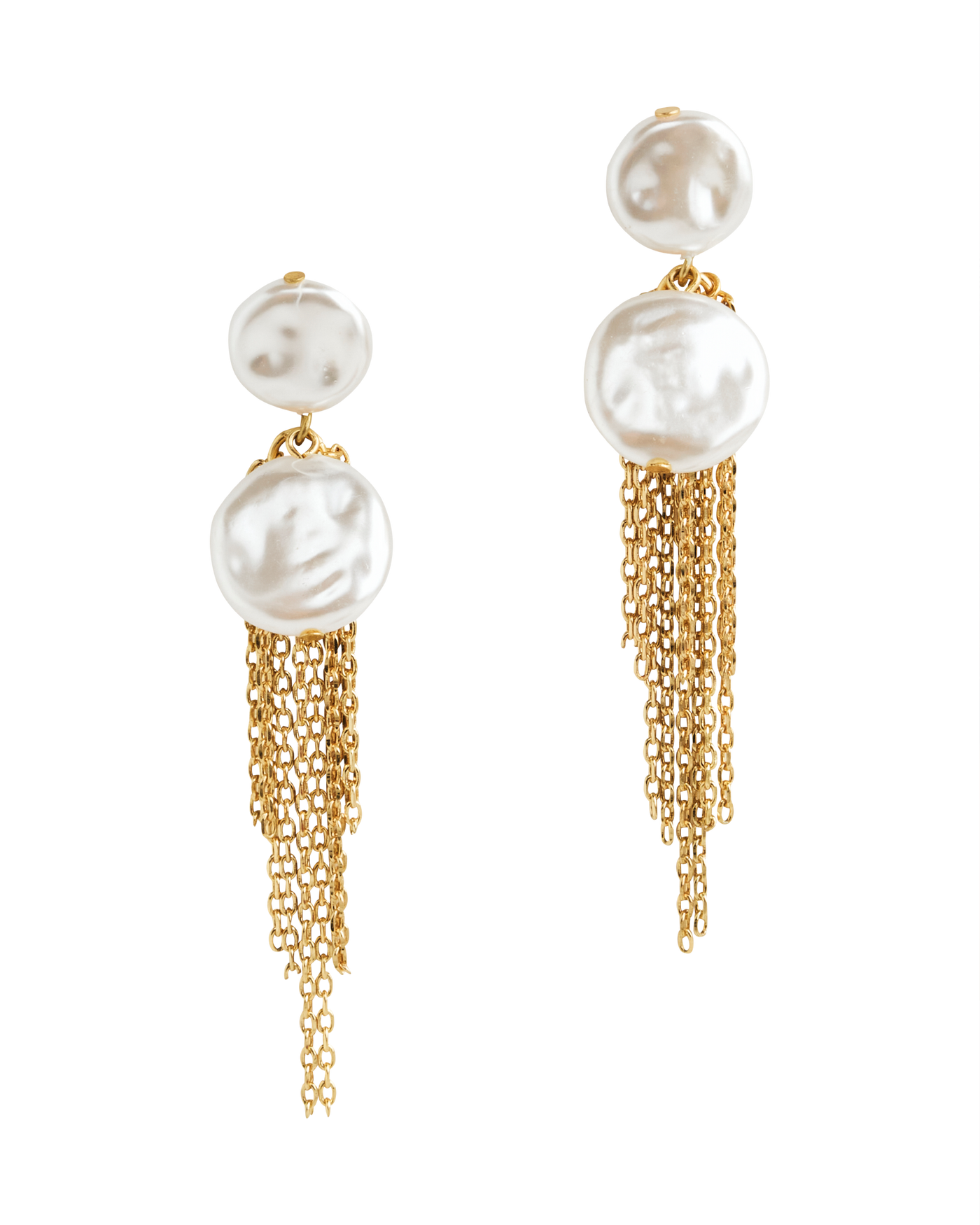 Double Pearl Chain Earring White/Gold