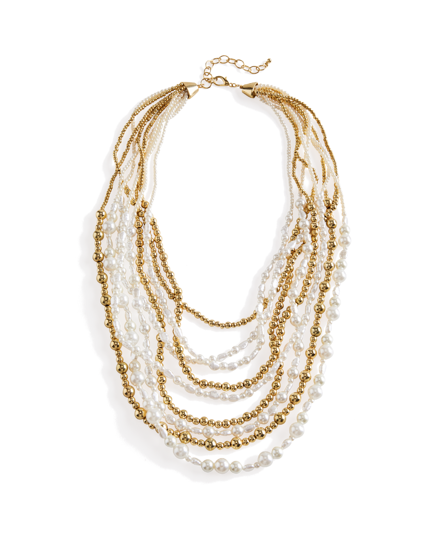 Multi Strand Pearl and Beaded Necklace White/Gold