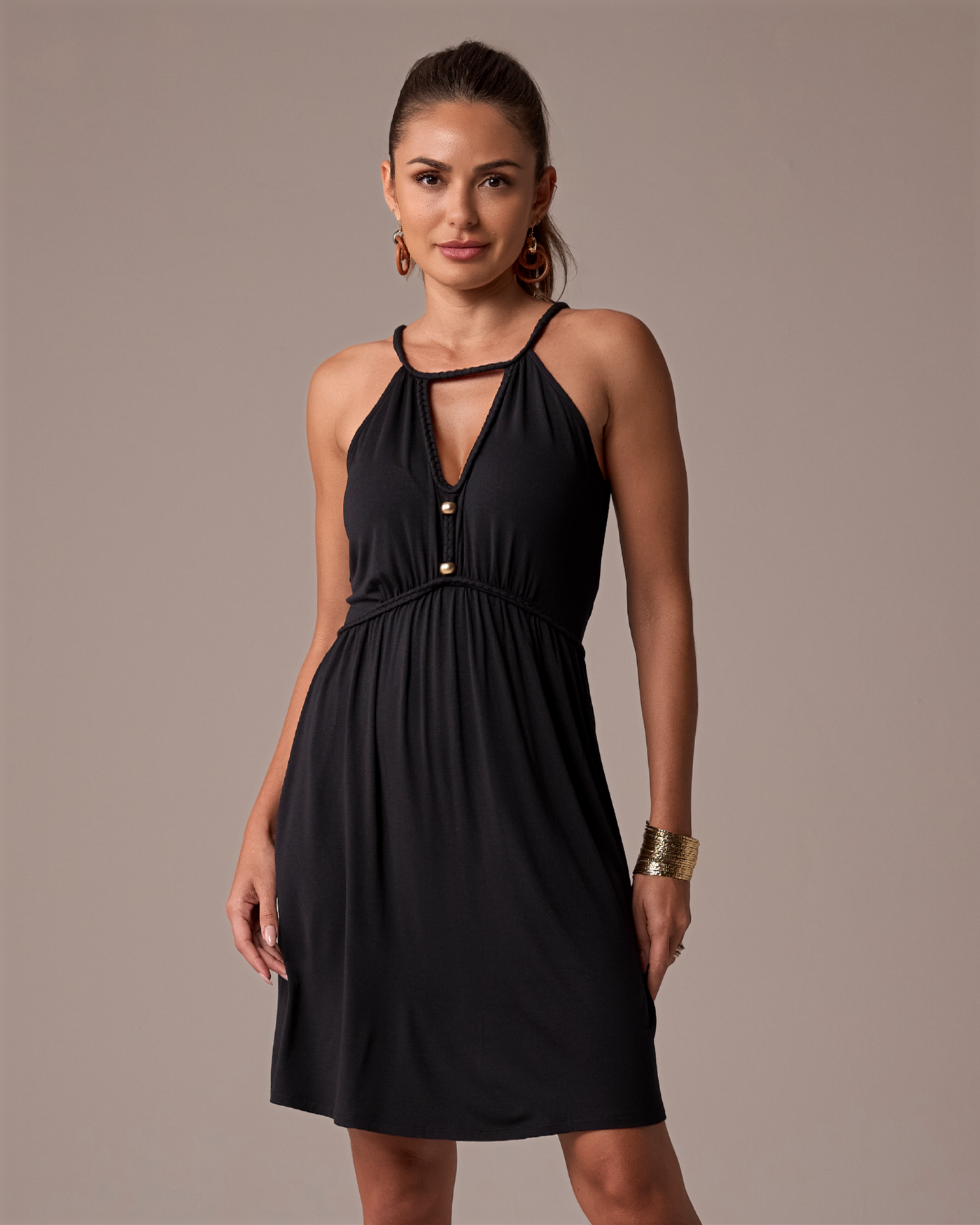 Boho Braided Short Dress Black