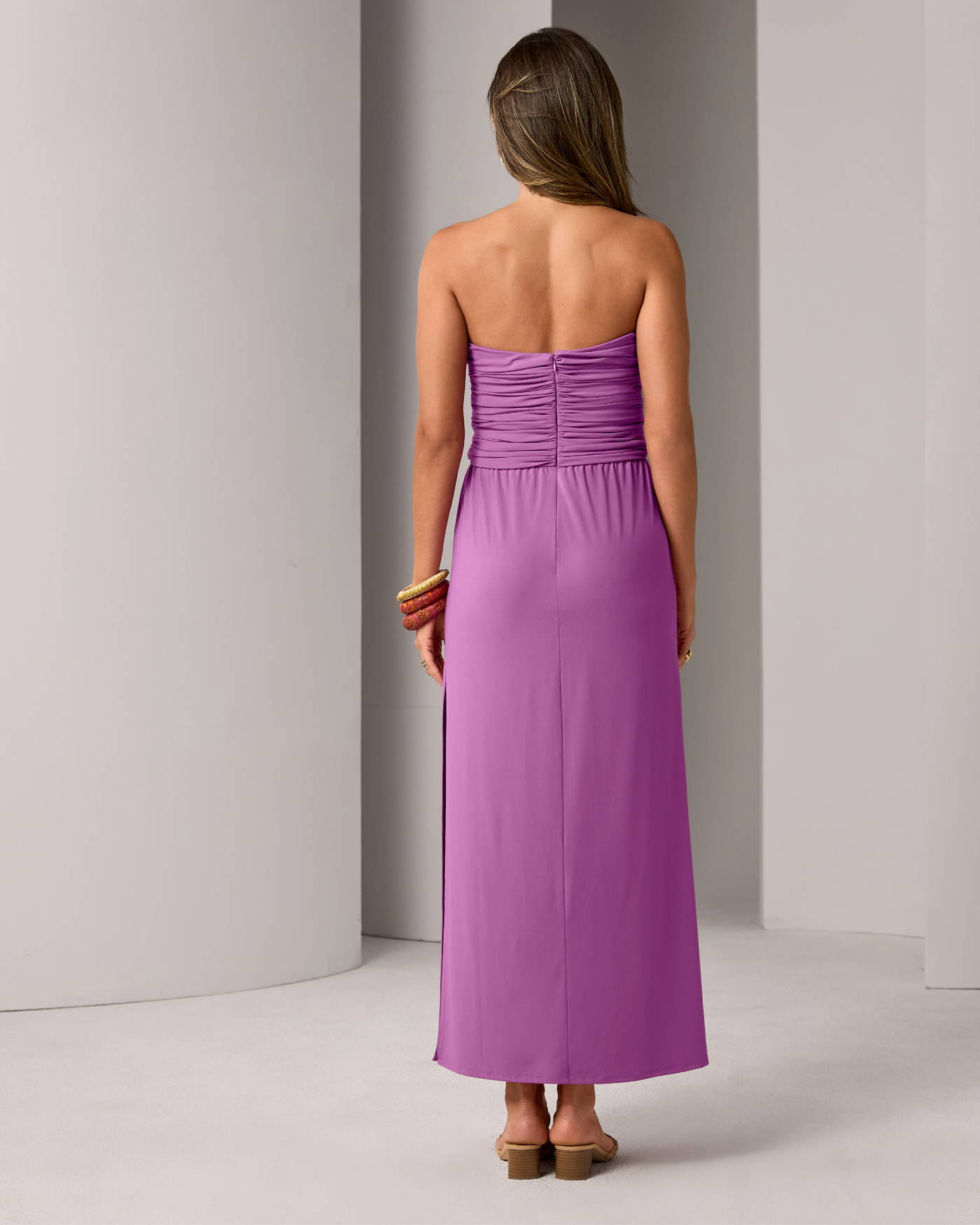 Boston Proper - Radiant Orchid Purple - Strapless Ruched Knit Maxi Dress
