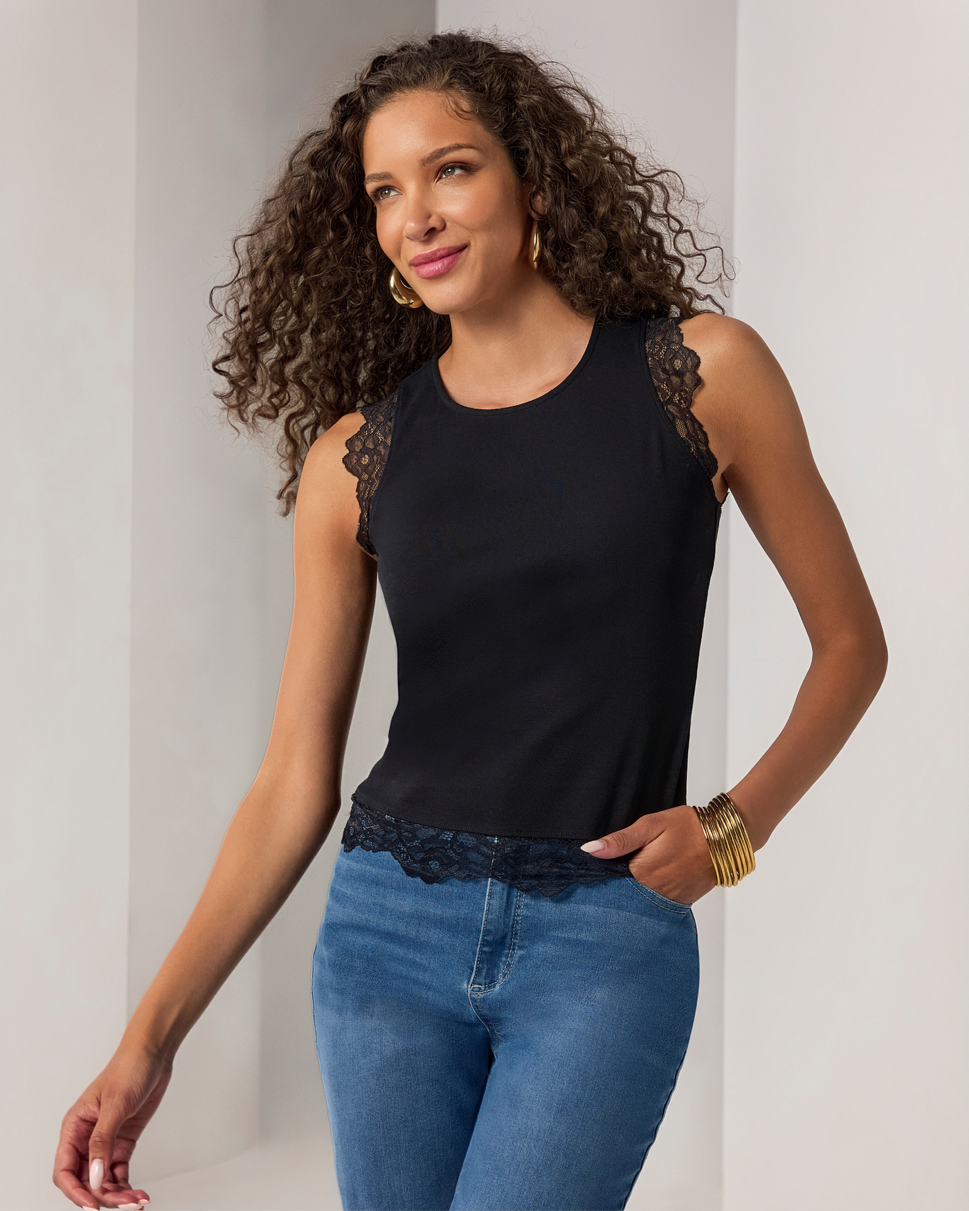 Lace Mix Knit Tank Proper Black
