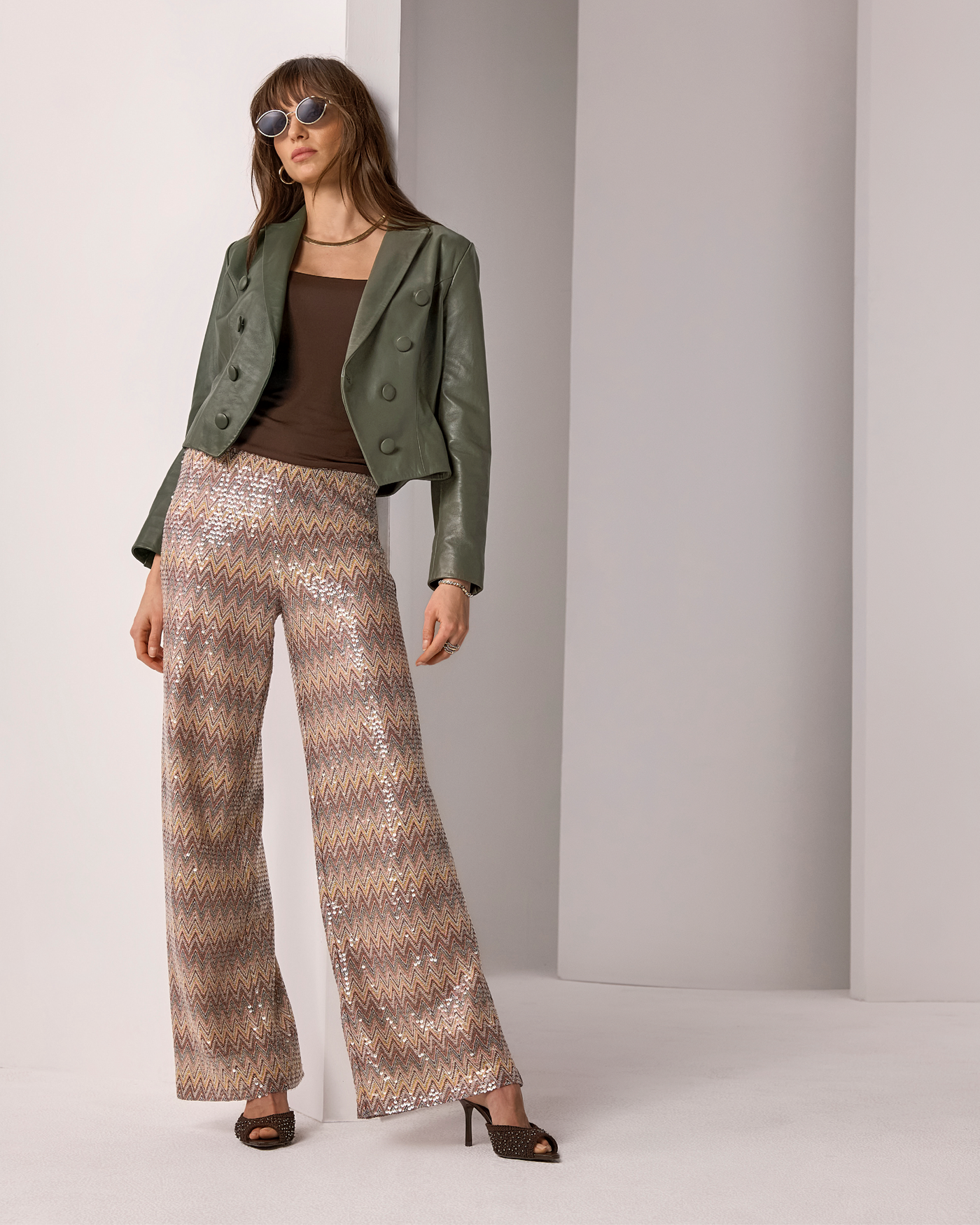Chevron Space Dye Sequin Palazzo Pant Multi