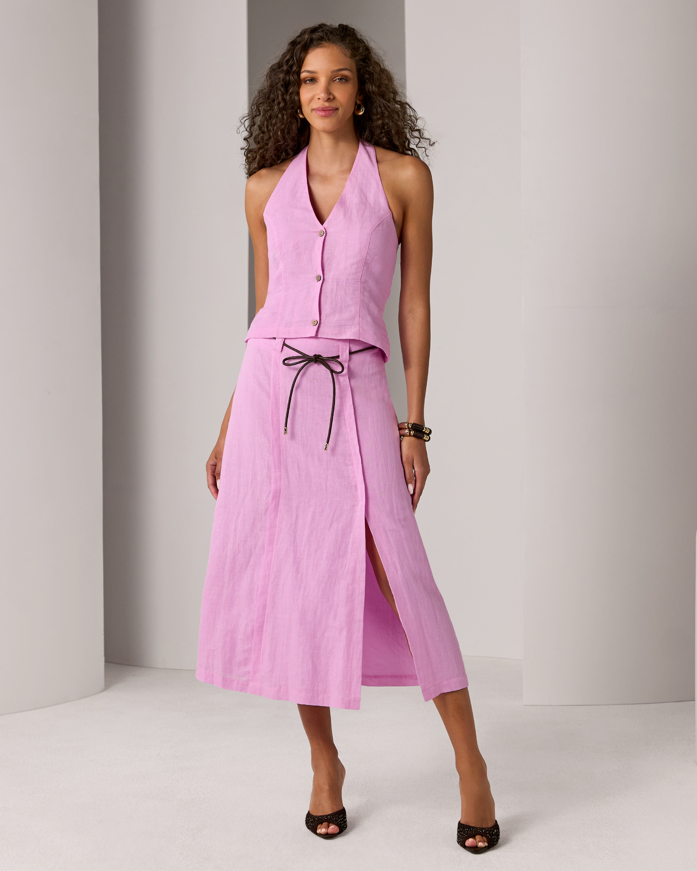 Linen Midi Skirt Orchid