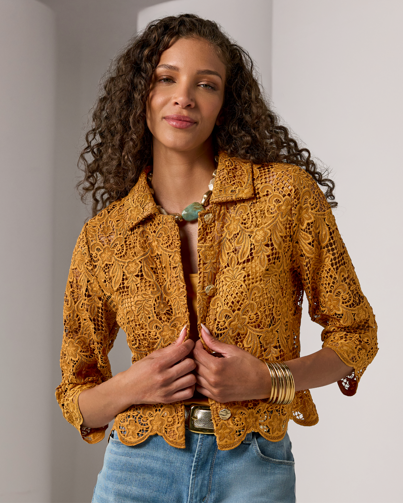 Cropped Lace Jacket Bourbon