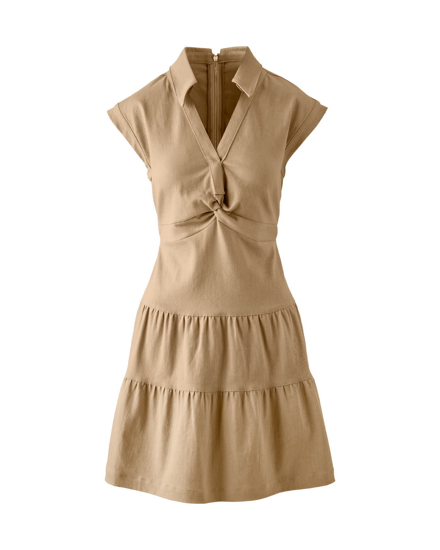 Front Knot Collared Tiered Denim Dress