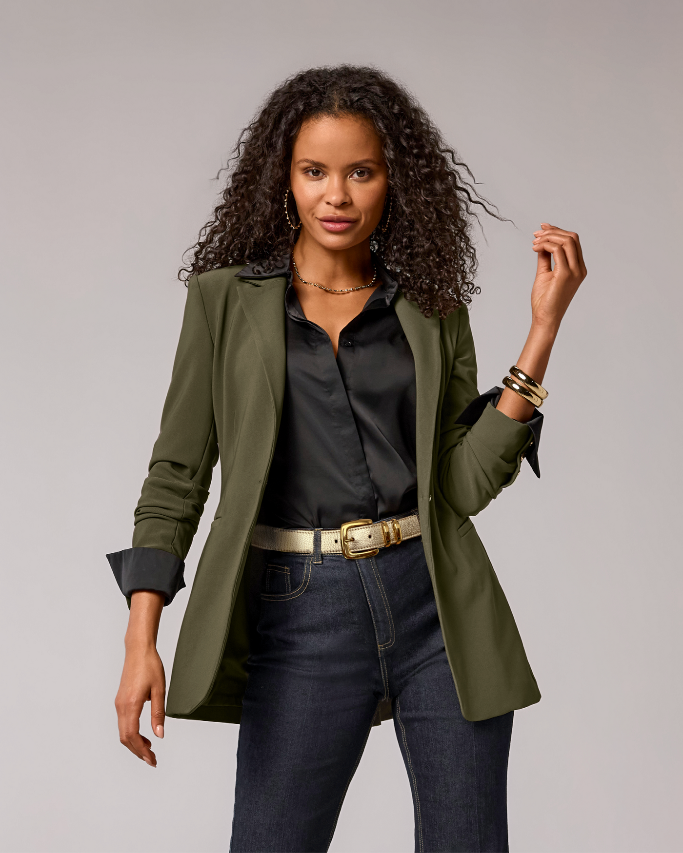 Beyond Travel Tailored Single Button Blazer Olive Night