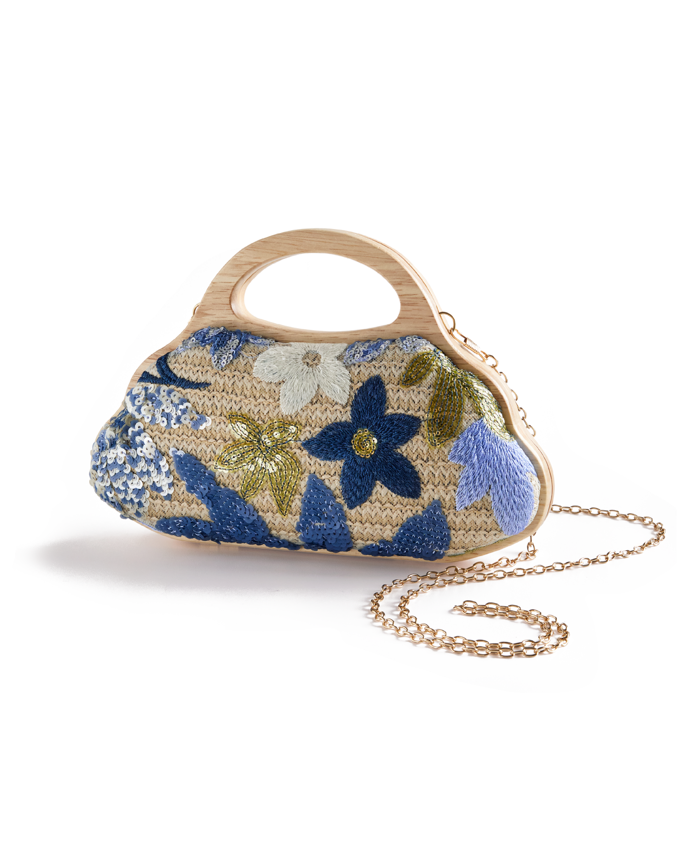Sequin Floral Wooden Handle Bag Multi