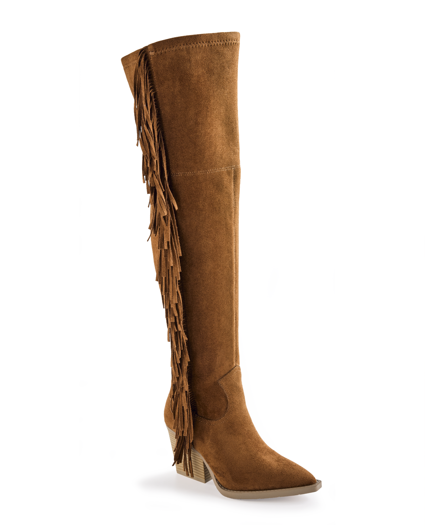 Over The Knee Fringe Detail Western Boot Cognac