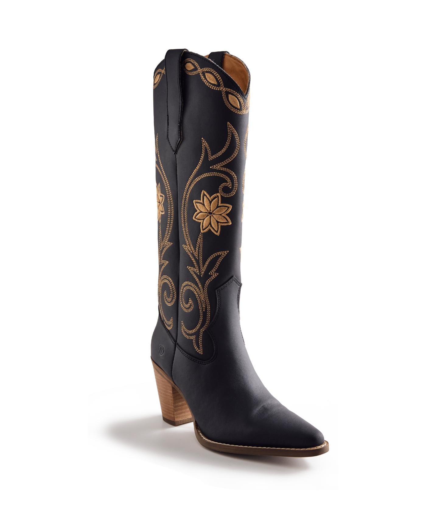 Flower Embroidered Cowboy Boot Black