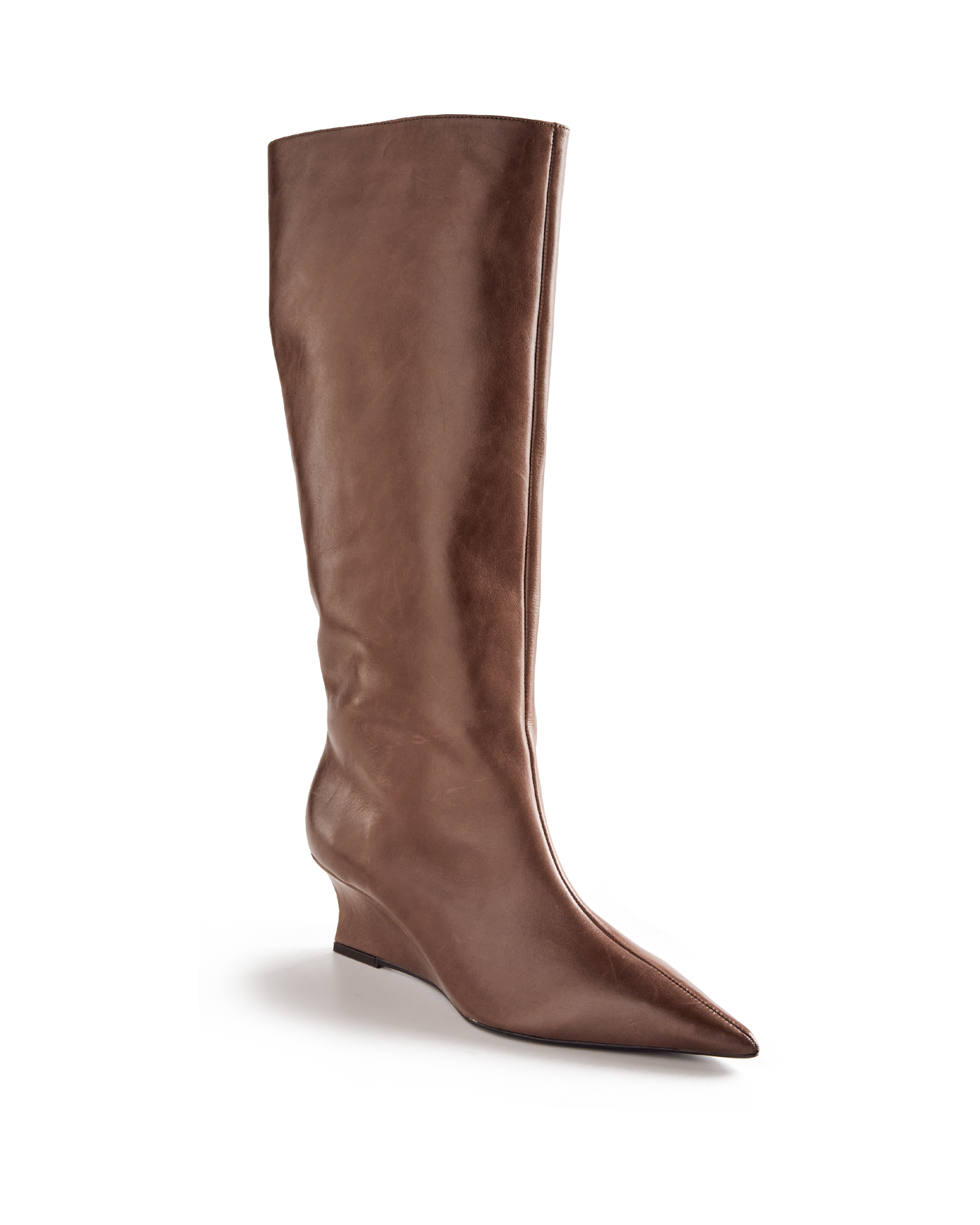 Wedge Heel To The Knee Boot Brown